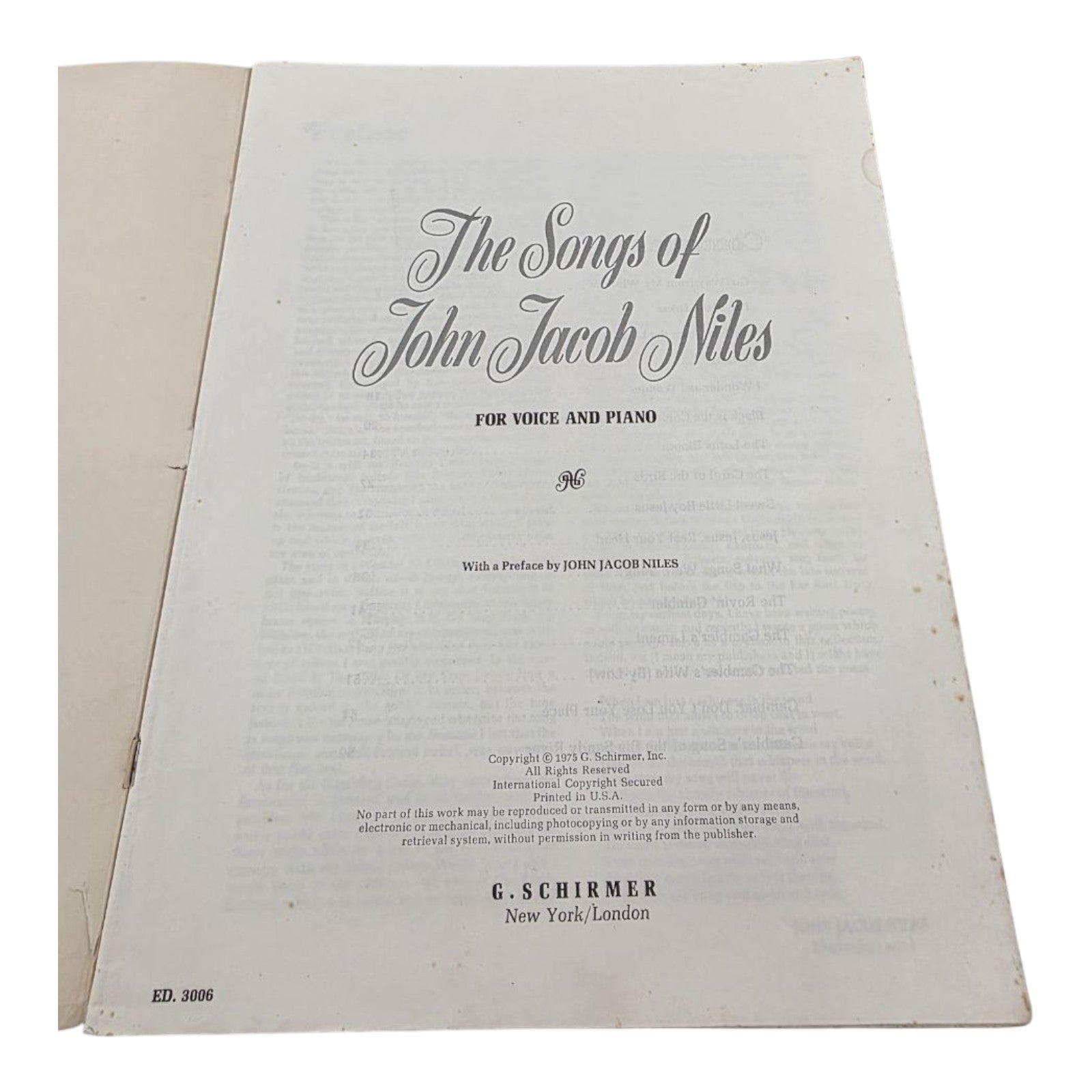 The Songs of John Jacob Niles For Voice and Piano Sheet Music 1975