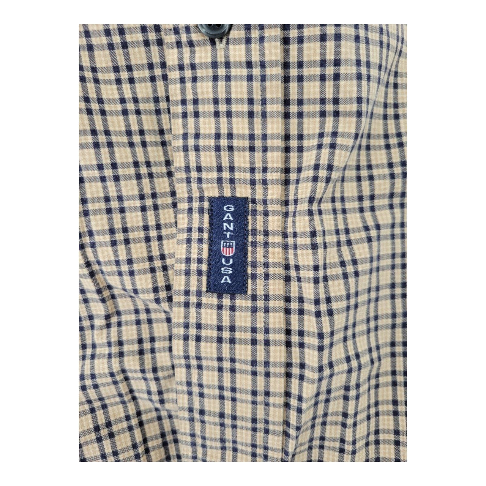 GANT USA Mens Shirt Beige Navy Tartan Plaid Cotton Button Down XXL