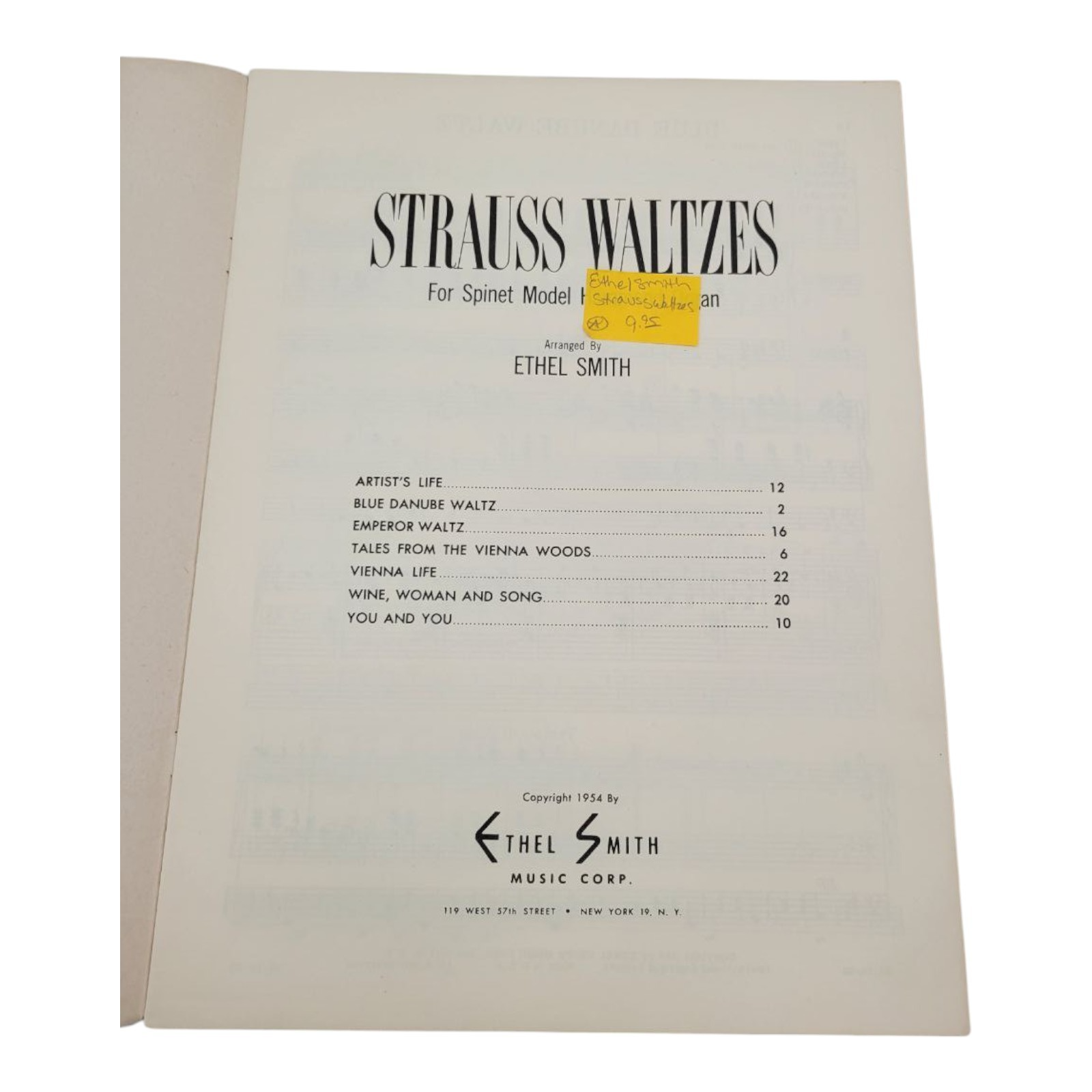 Strauss Waltzes for Spinet Model Hammond Organ Arranged by Ethel Smith 1954