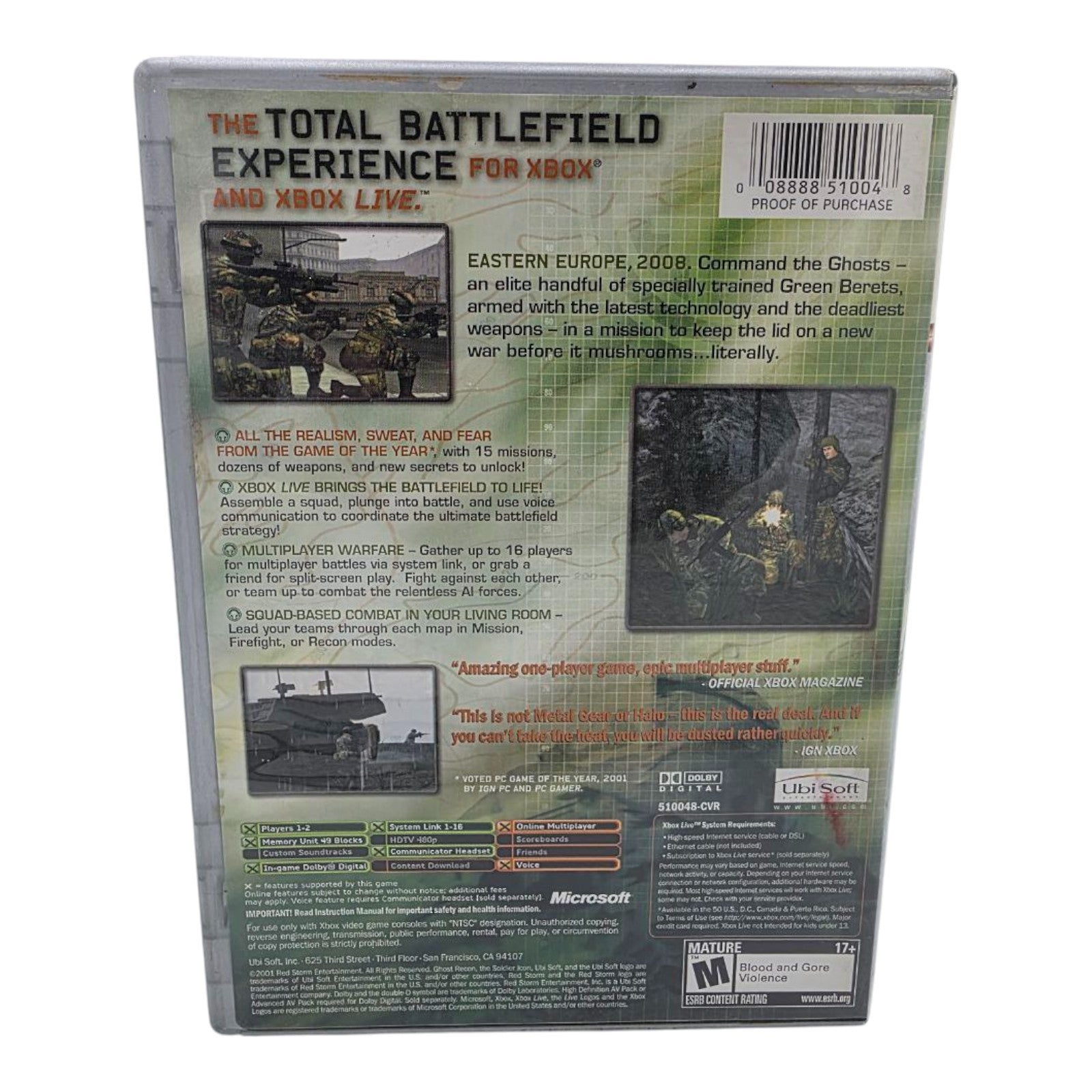 Tom Clancys Ghost Recon Platinum Hits Xbox 2001 Complete Tested