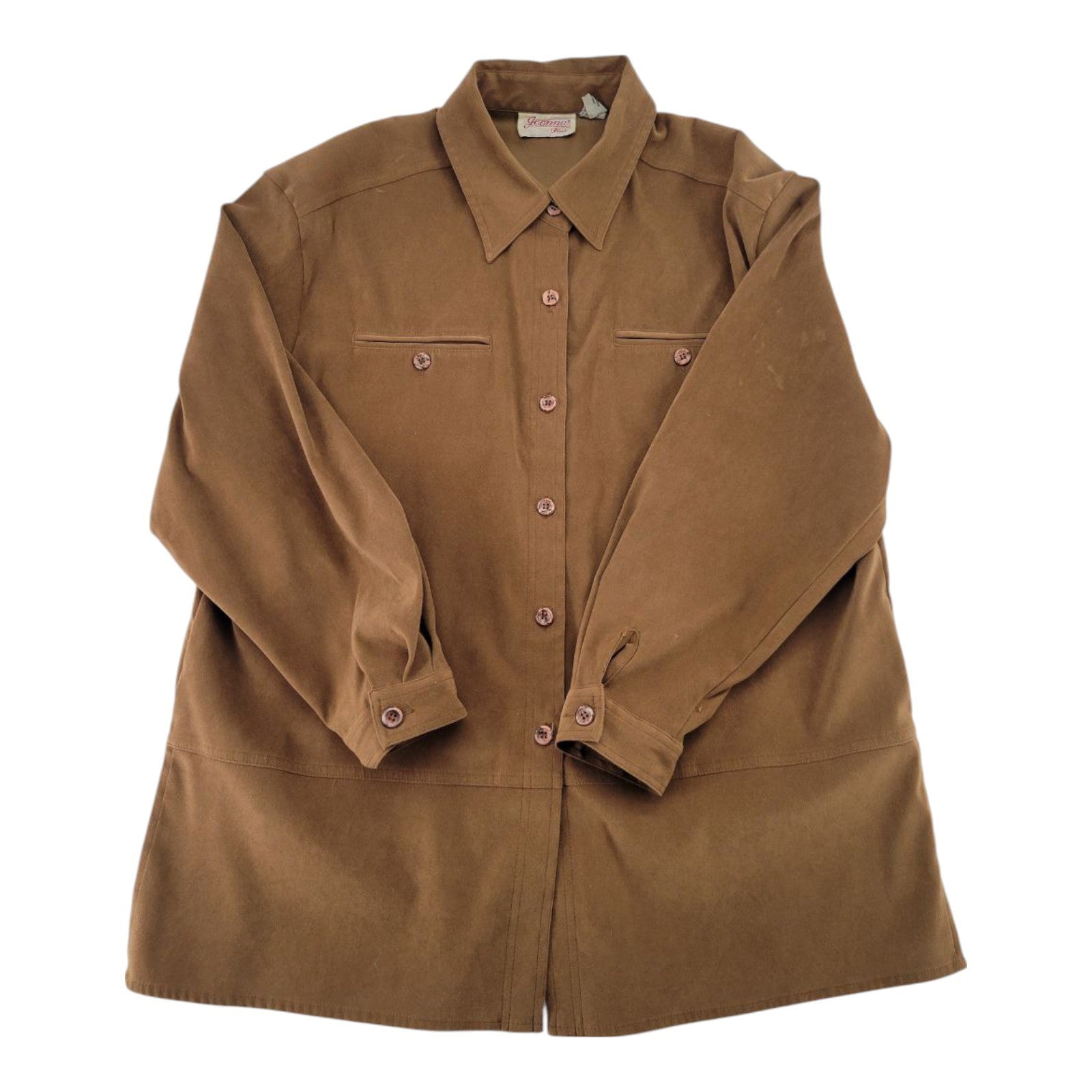 Joanna Plus 18W Brown Button Front Blouse Long Sleeve Stretch Polyester