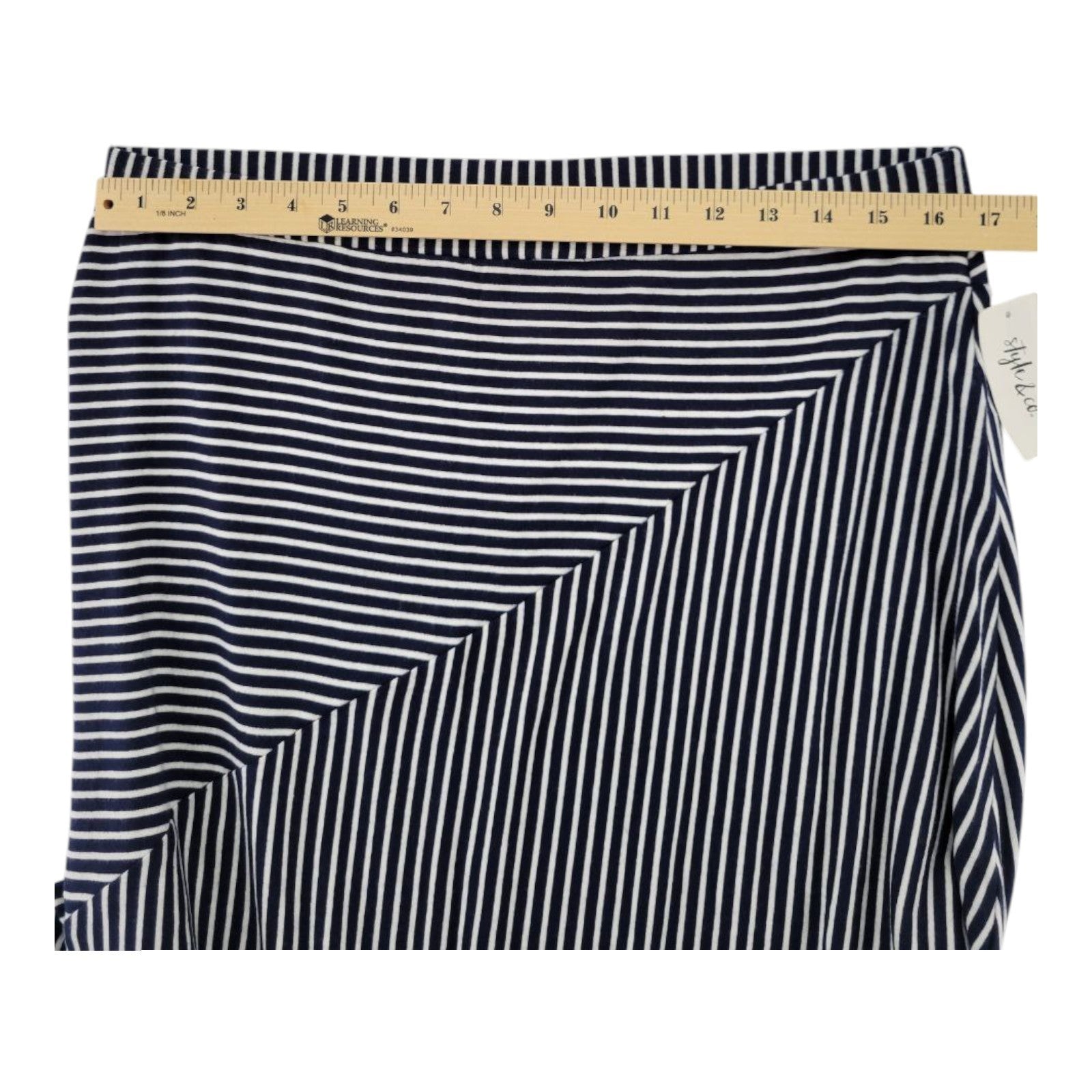 Style & Co. Women's Large Navy White Stripe Spliced Skirt