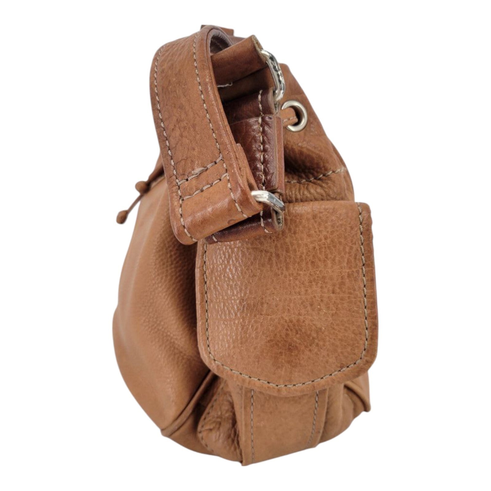 Fossil 75082 Womens Brown Leather Adjustable Strap Drawstring Shoulder Handbag