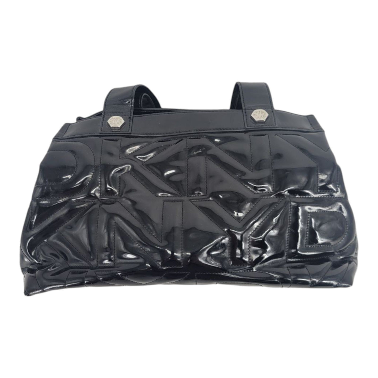 DKNY Black Patent Leather Logo Satchel Shoulder Bag Handbag Purse