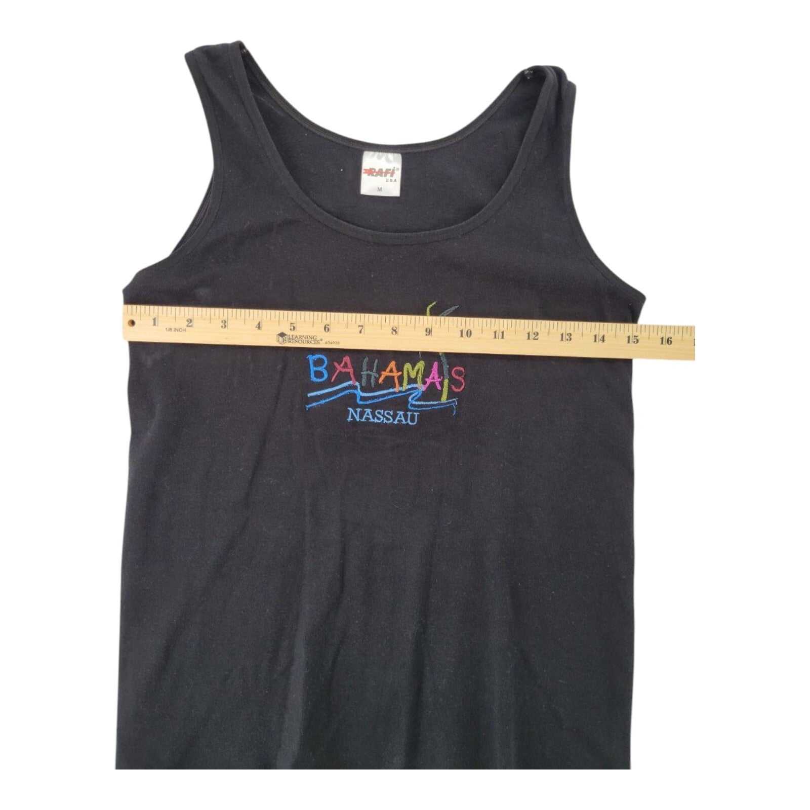 Raffi USA Bahamas Nassau Embroidered Black Tank Top Size M