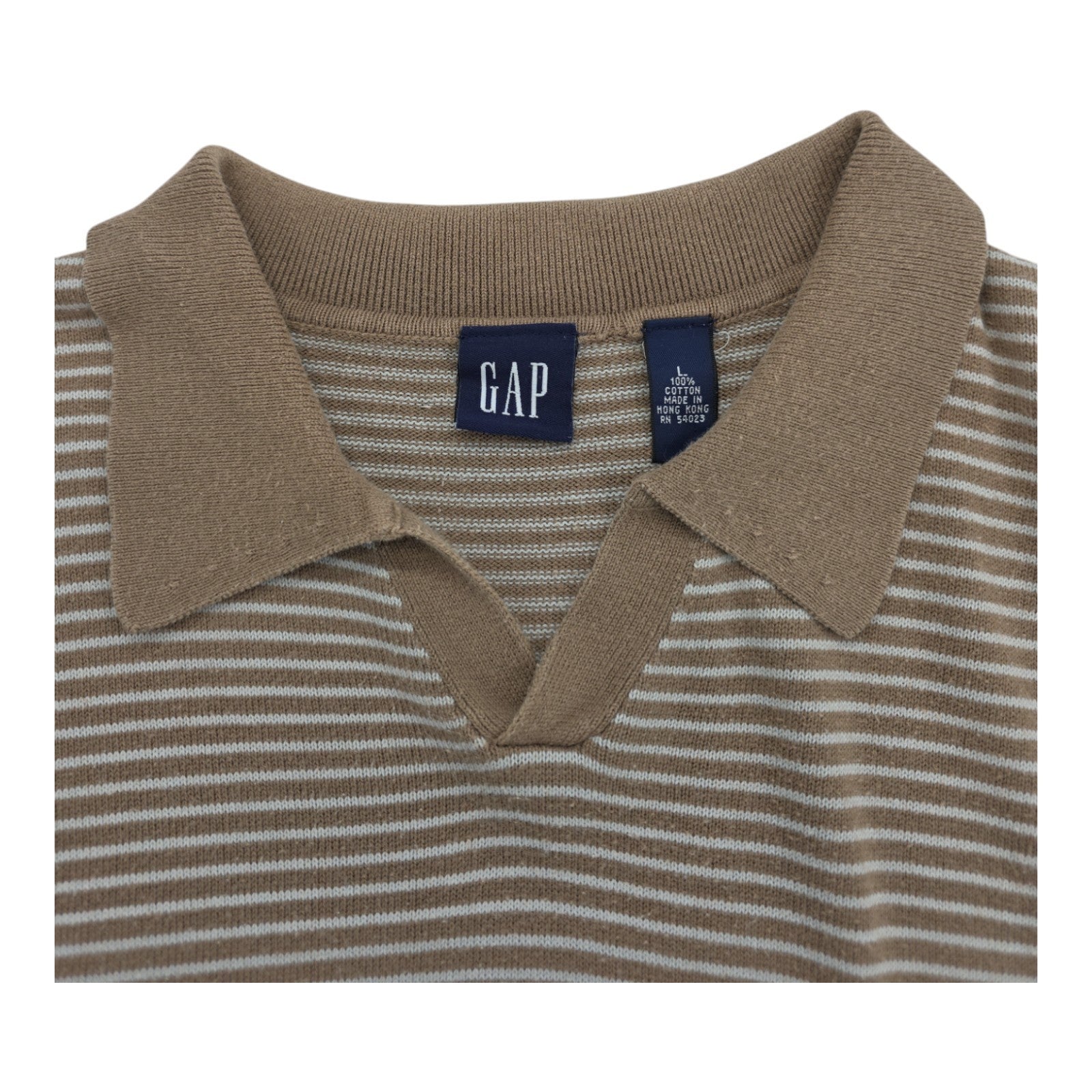 GAP Men’s L Brown Beige Striped Knit Polo Shirt Short Sleeve 100% Cotton