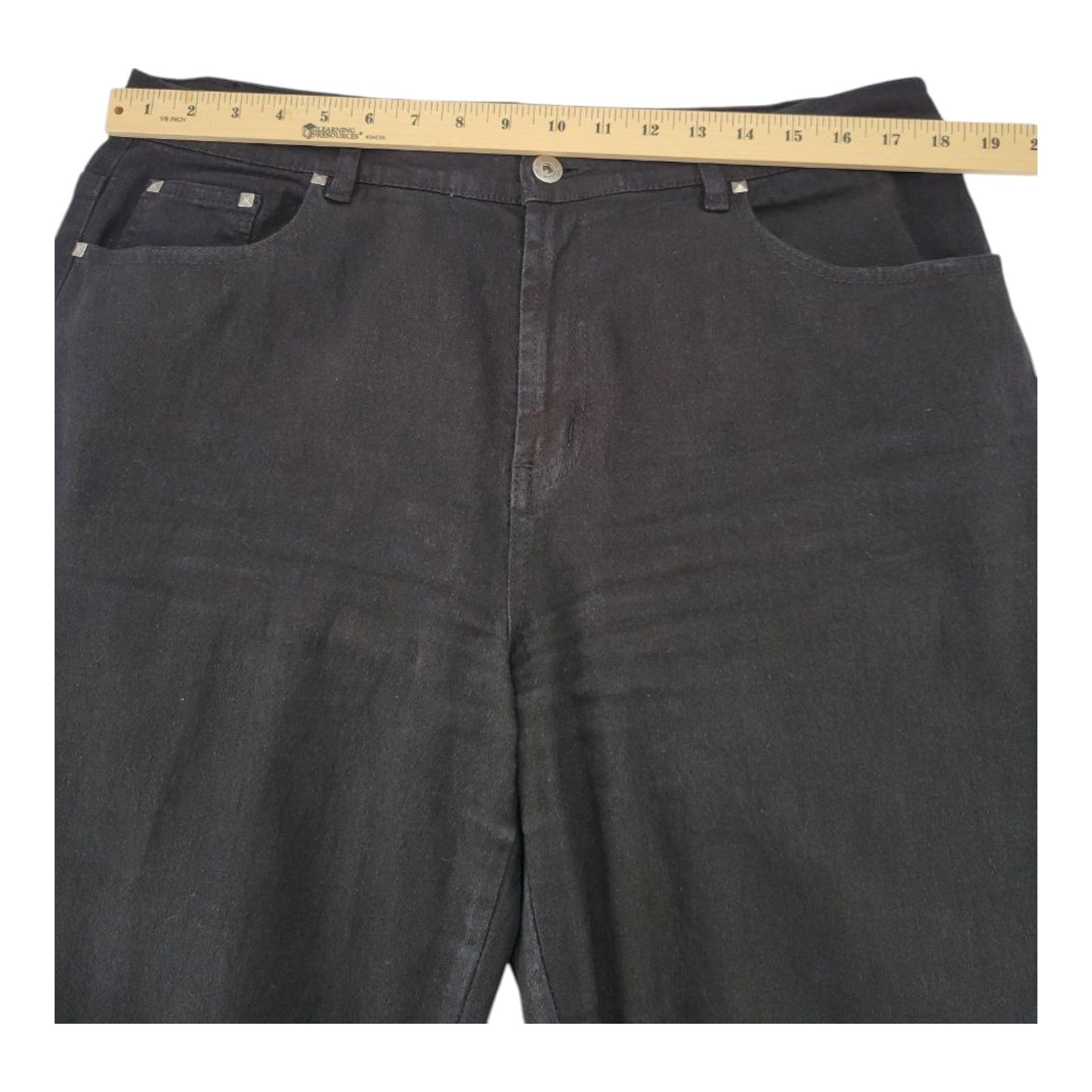 DG2 by Diane Gilman Black Skinny Jeans Size 14 Floral Embroidered Studded Hem