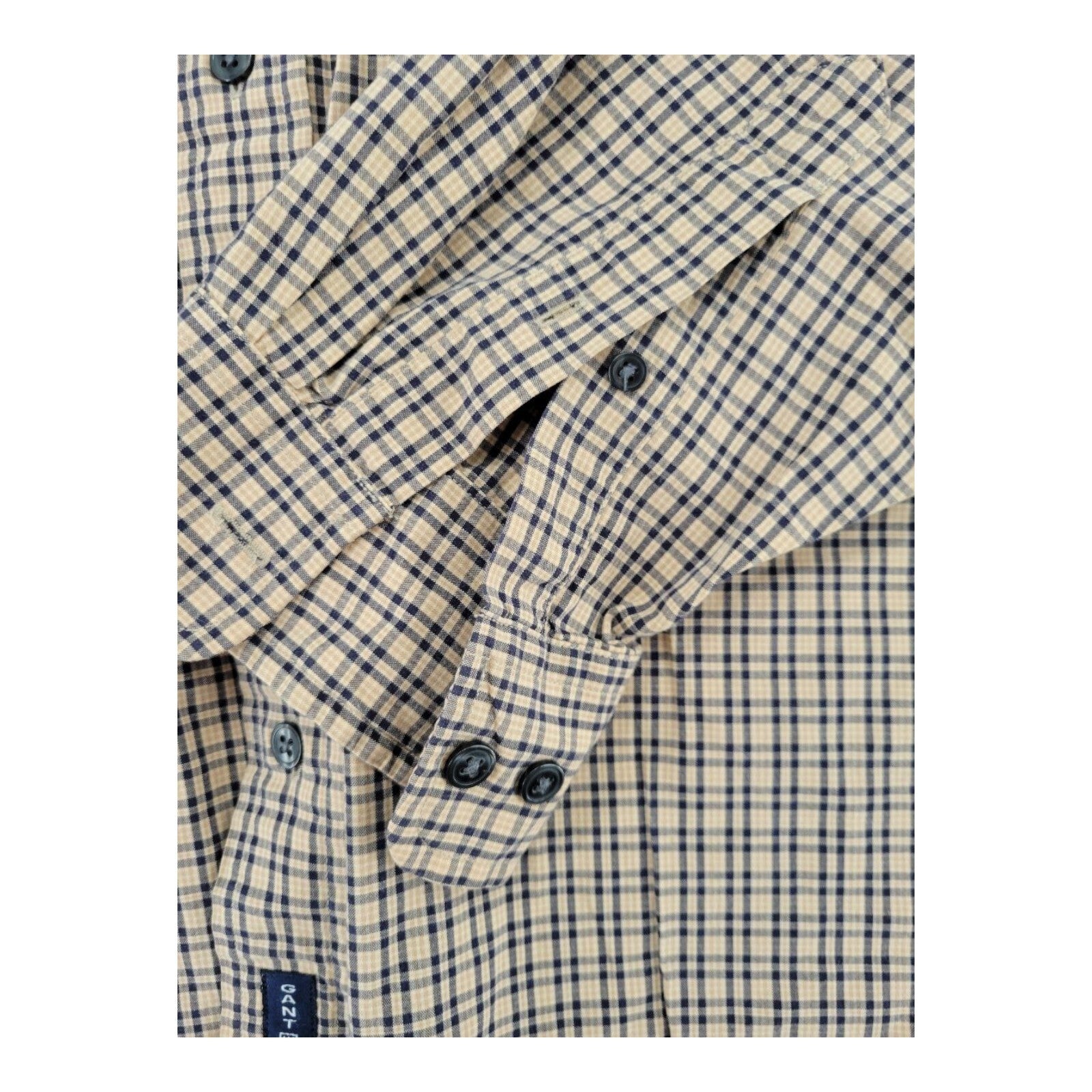 GANT USA Mens Shirt Beige Navy Tartan Plaid Cotton Button Down XXL