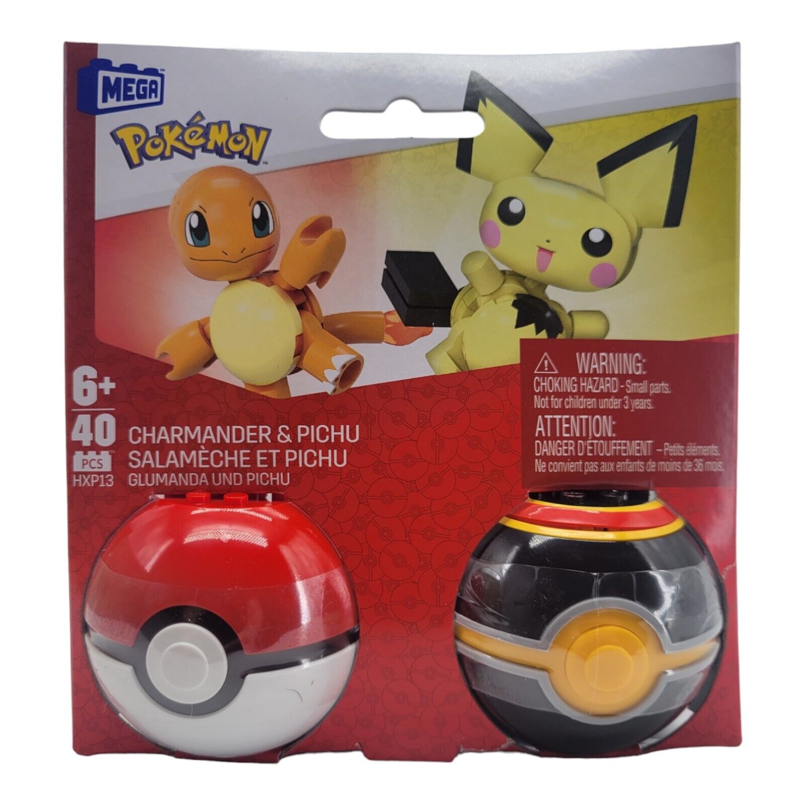 Mega Nintendo Pokemon Poke Ball Collection Charmander and Pichu 40 Piece HXP13