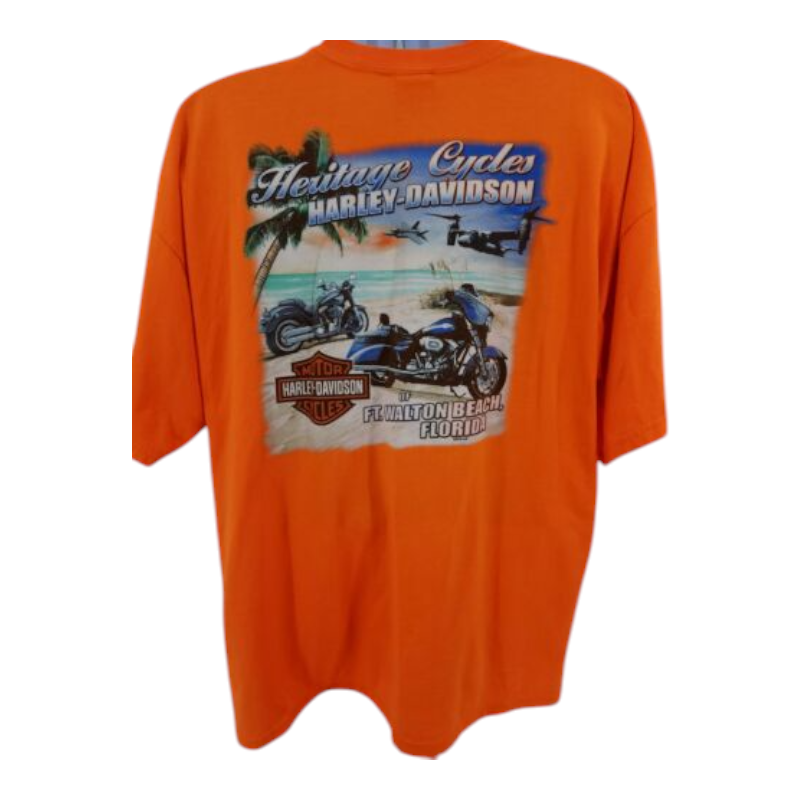 VTG Image Wear Harley Davidson Fort Walton Beach Short Sleeve T-Shirt Orange 2XL