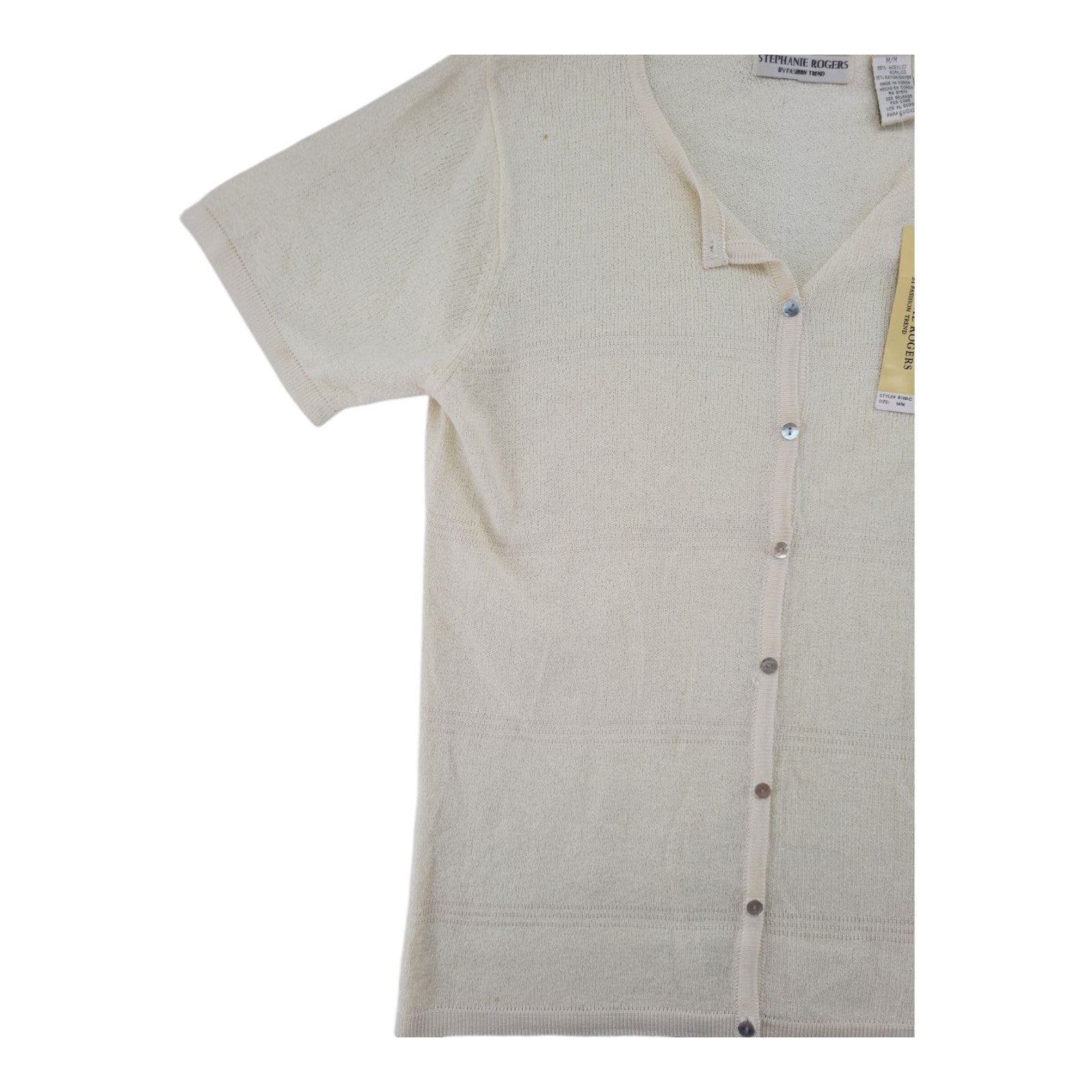 Stephanie Rogers Women's Beige Knit Cardigan M Short Sleeve Button Sweater