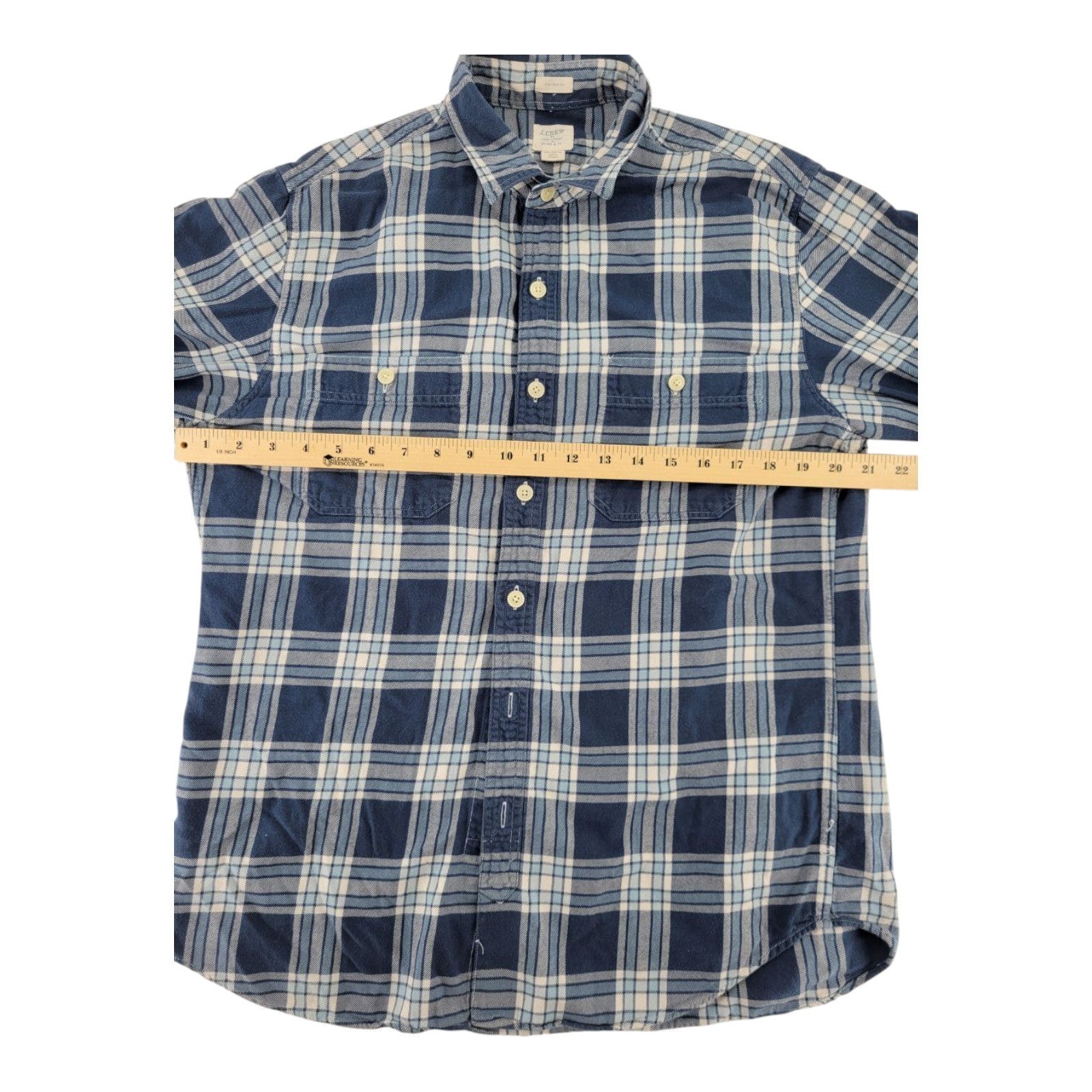 J Crew Tailored Fit Flannel Shirtings Mens Blue Plaid Long Sleeve Size M
