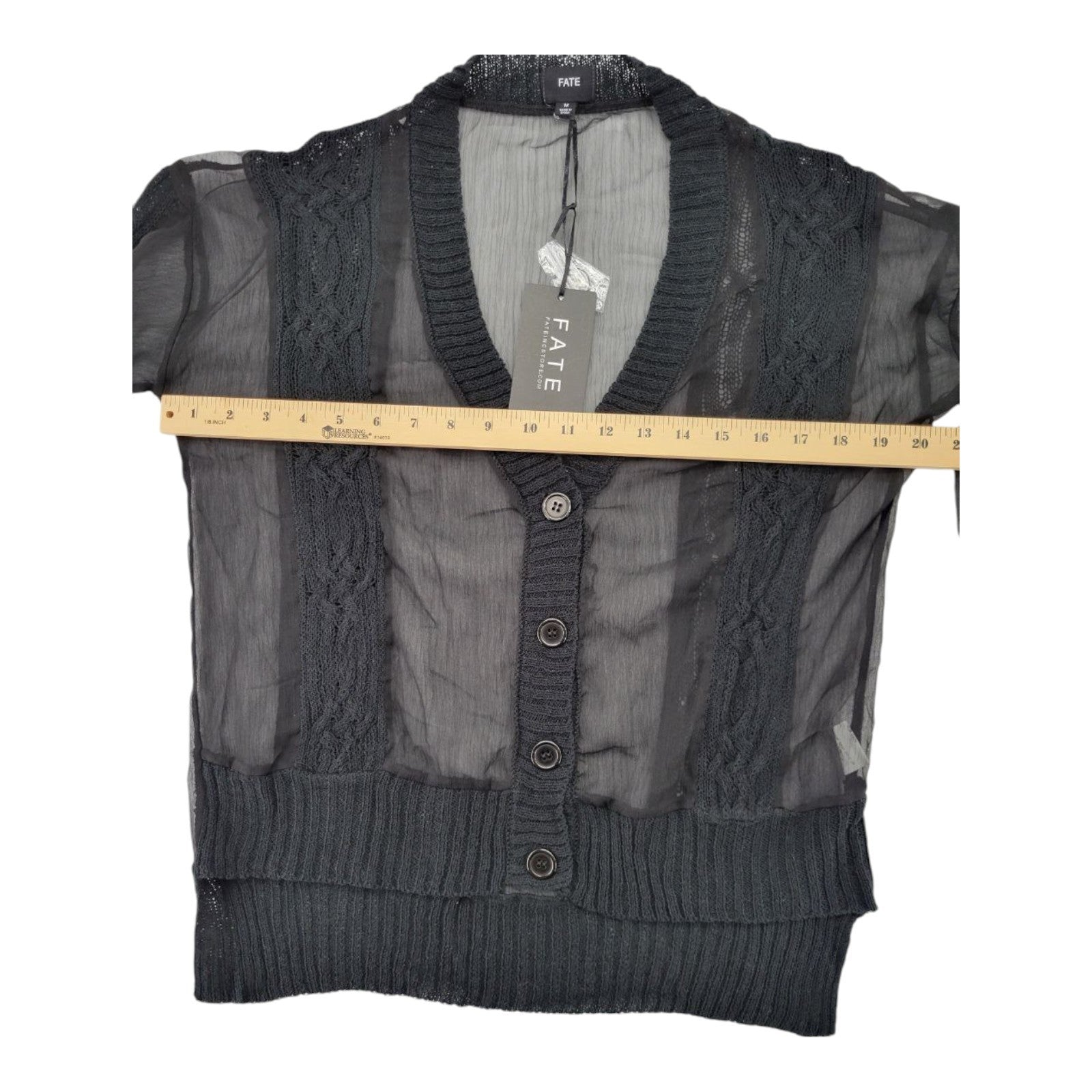 Fate Womens Black Sheer Knit Cardigan Sweater Button Front Long Sleeve M