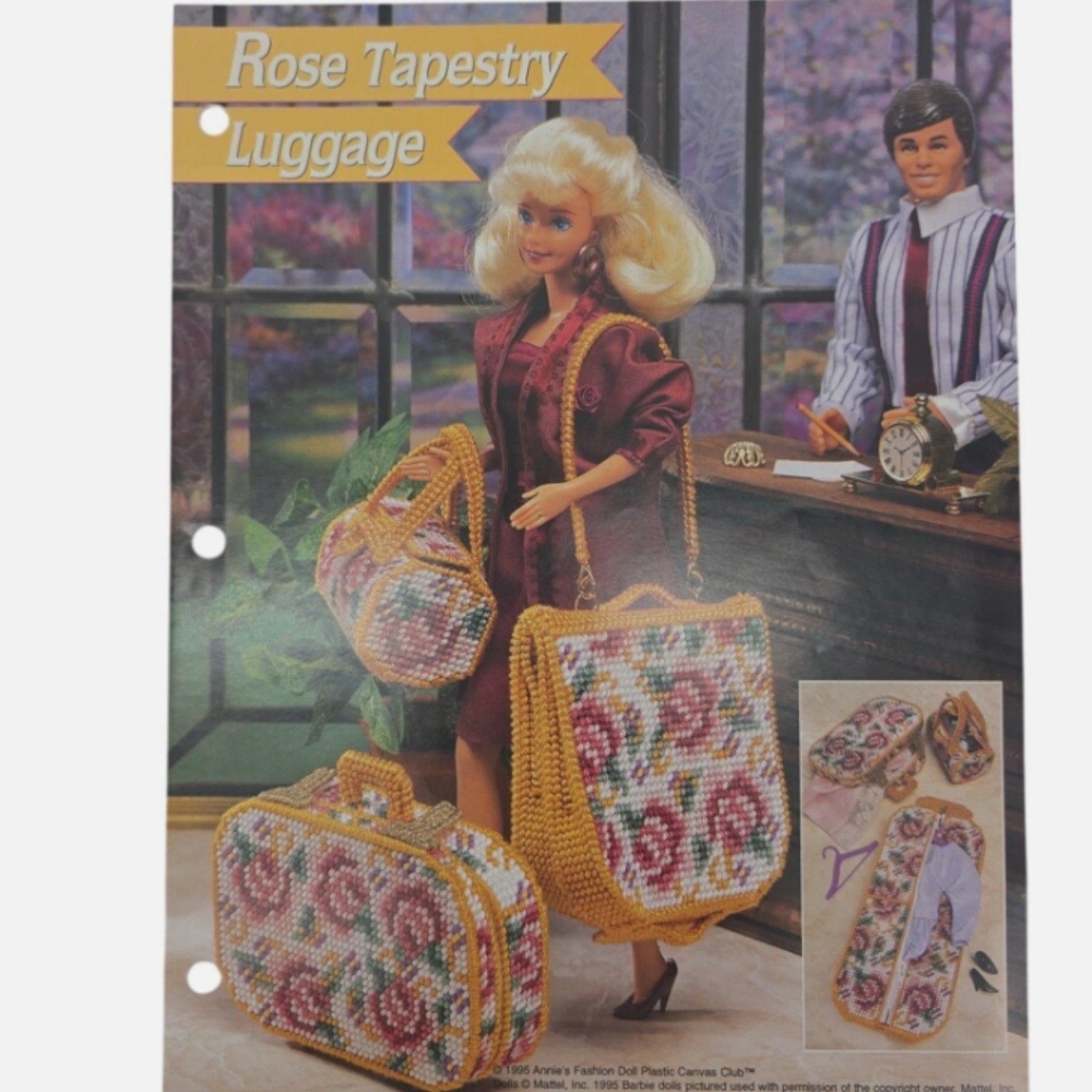 Lot 2 Annie’s 1995 Plastic Canvas Doll Patterns Bridal Gown & Rose Luggage Set