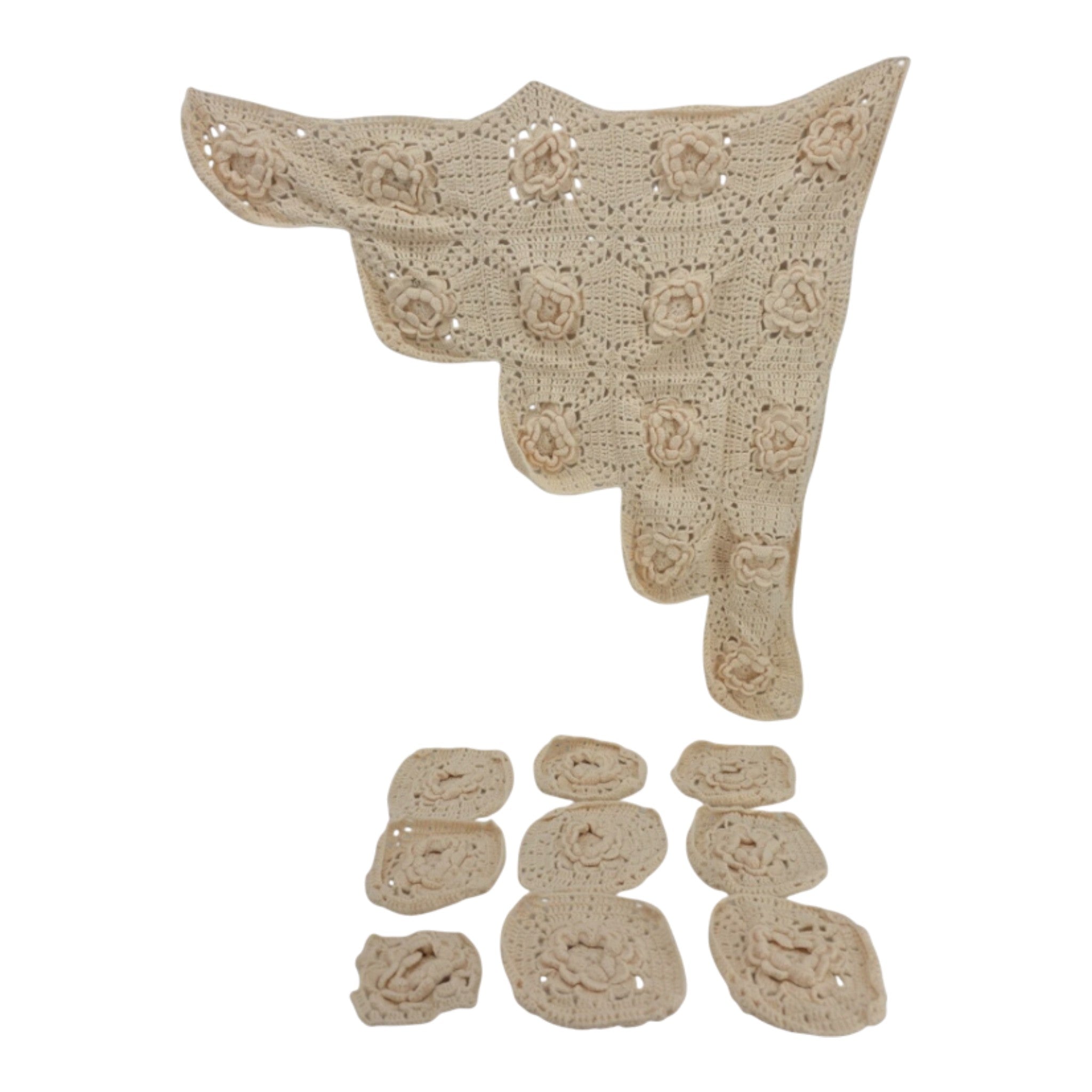 Vintage Handmade Crochet Rose Granny Square Afghan Unfinished Project 31 x 31 in