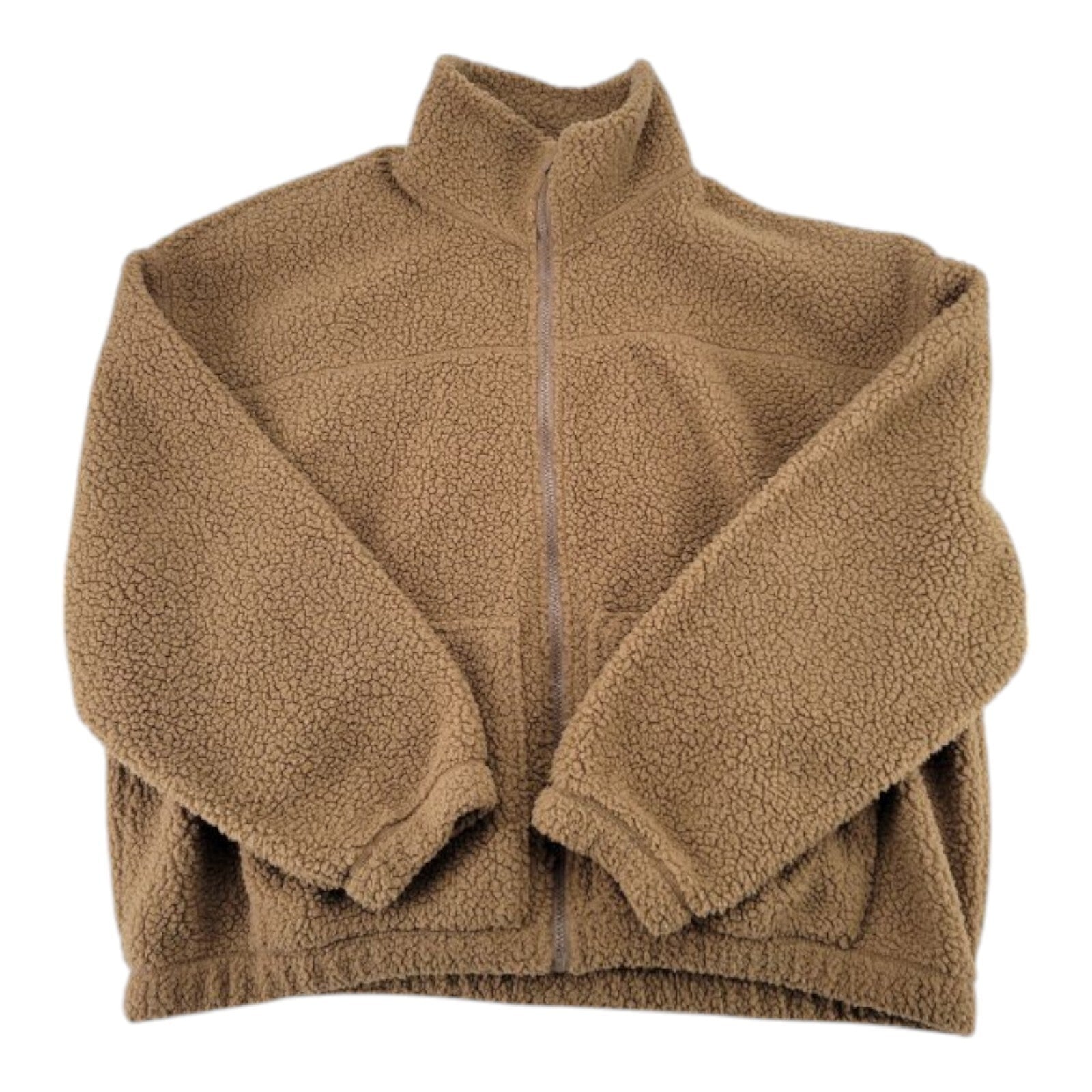 Old Navy Brown Sherpa Mens Fleece Jacket Full Zip Mock Neck Pockets Size L Tall