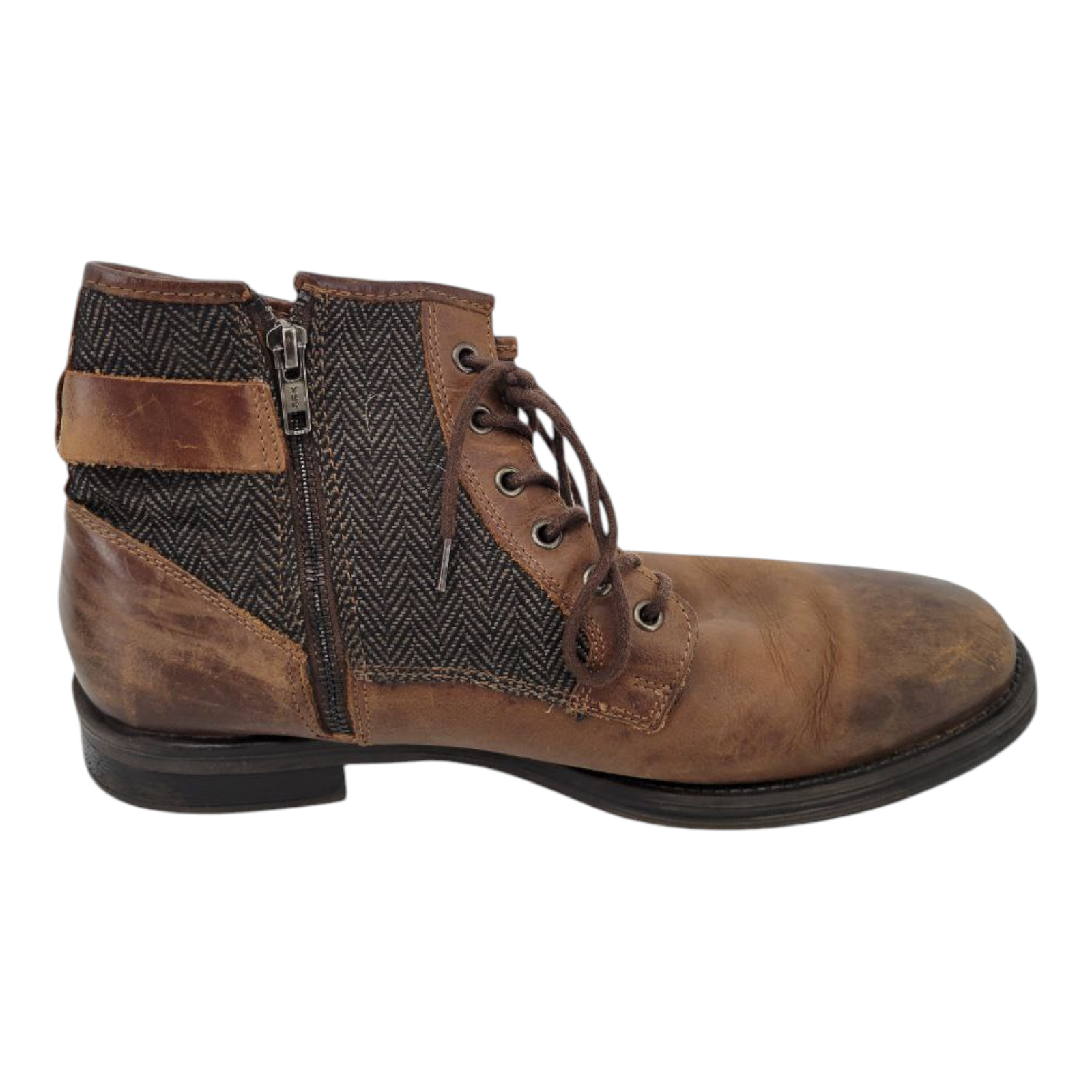 Venturini For Men Brown Leather Lace Up Boots Side Zip Size 10