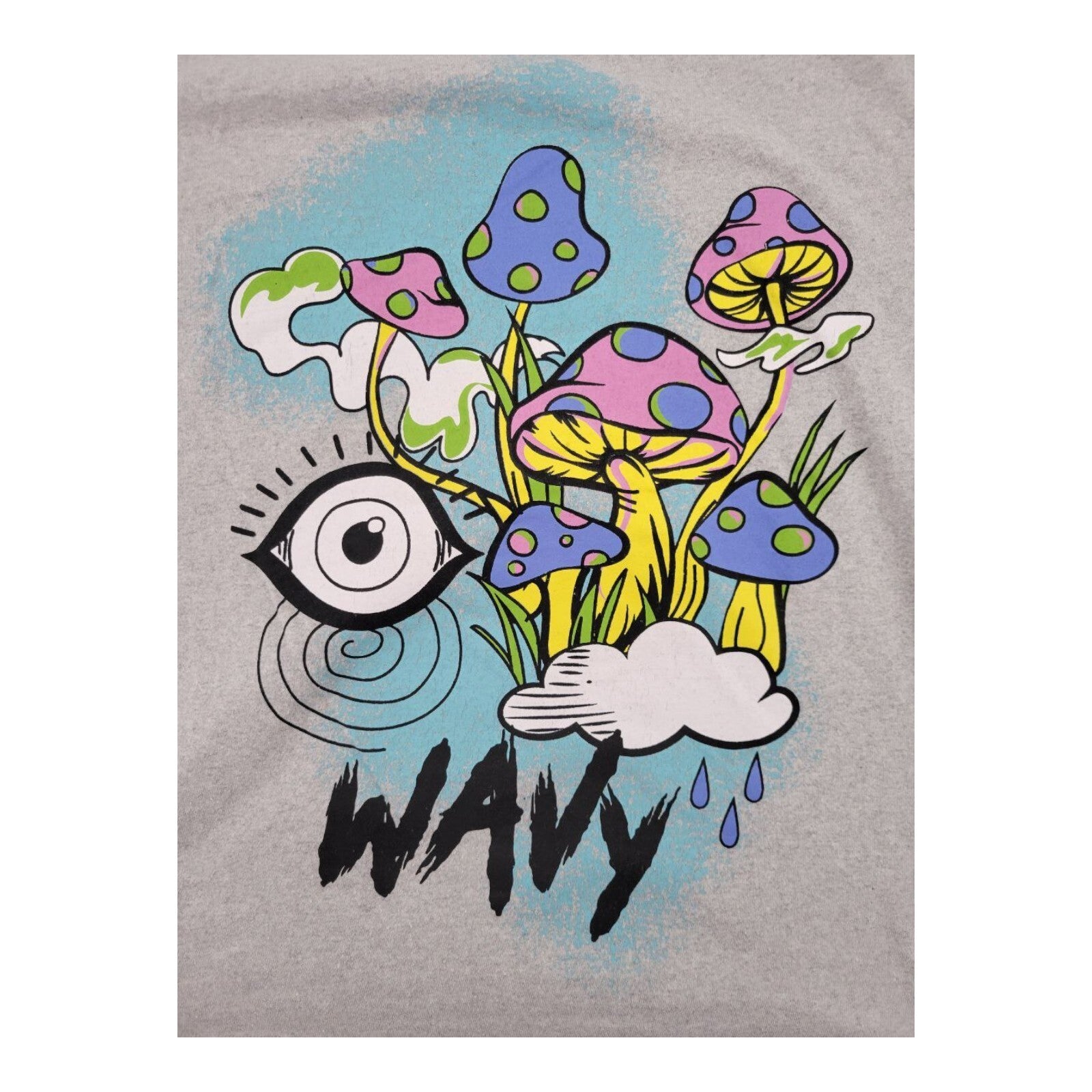Road Narrows NYC Wavy Mushroom Psychedelic Eye Graphic Print Gray T-Shirt XL