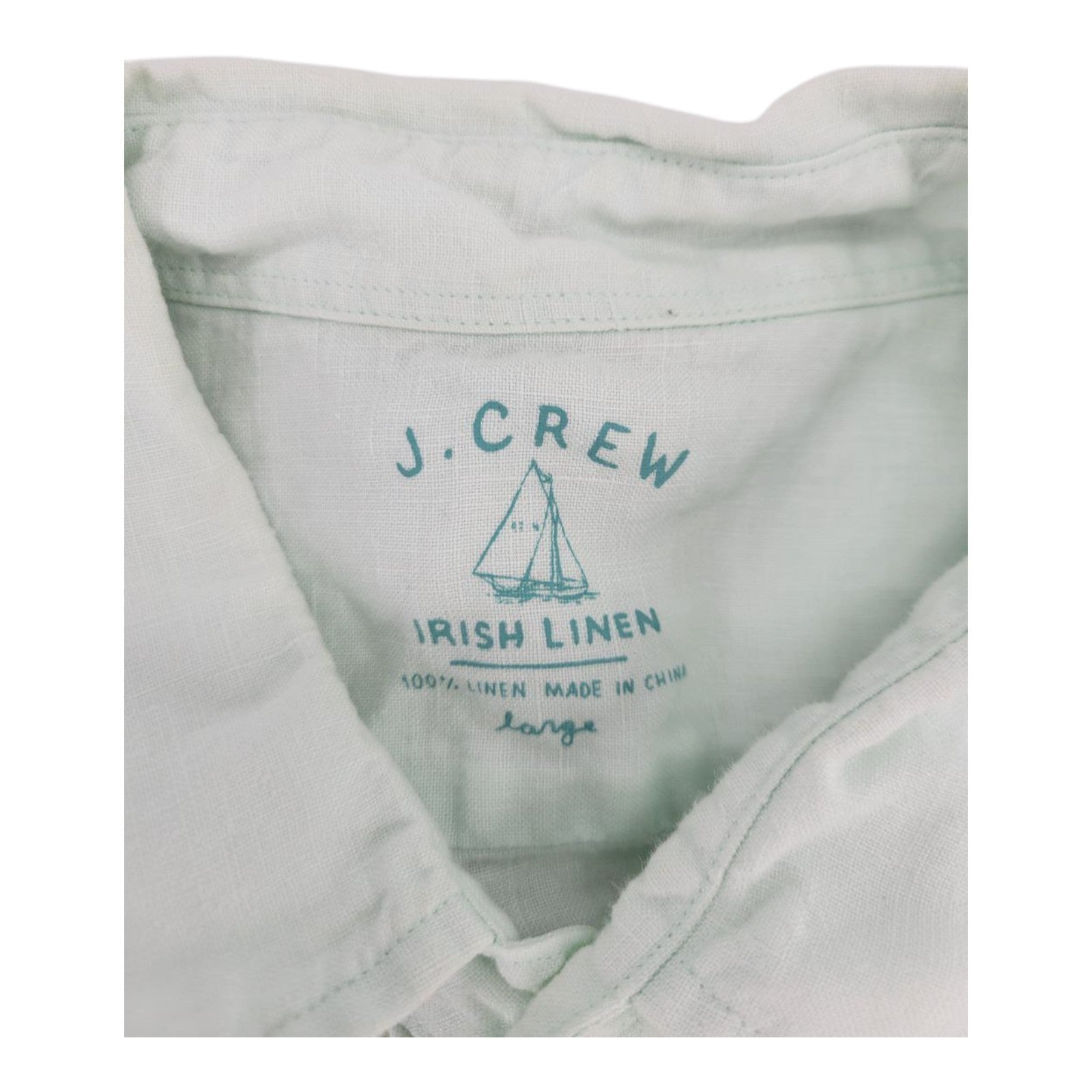 J Crew Irish Linen Mens Button Down Shirt Mint Green Long Sleeve Size L