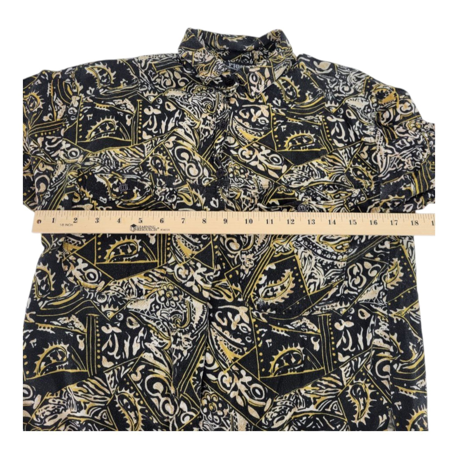 PIOKO Men's Black Yellow Abstract Pattern Rayon Button Shirt Size M