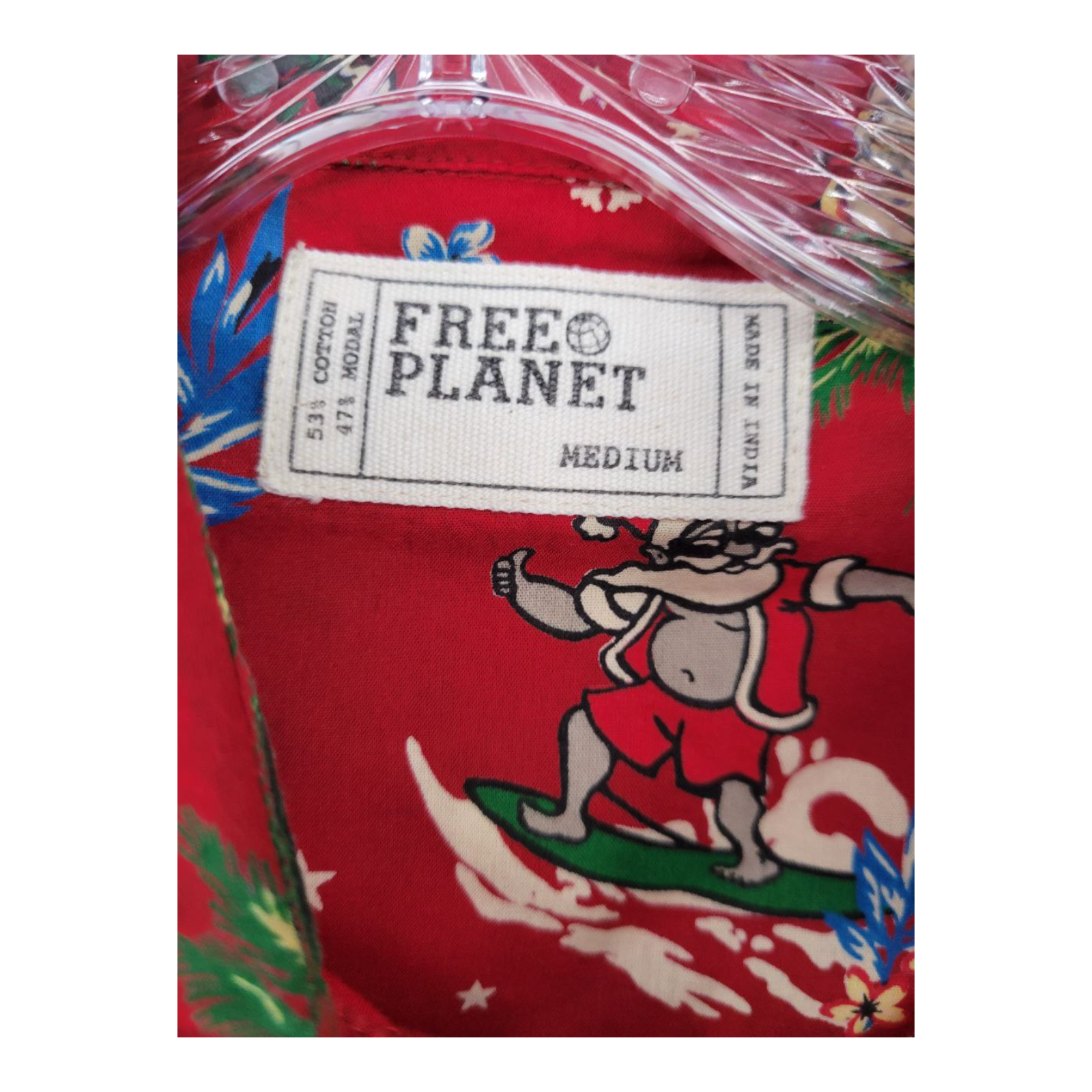 Free Planet Hawaiian Shirt Red Santa Surfing Christmas Aloha Beach Mens Size M
