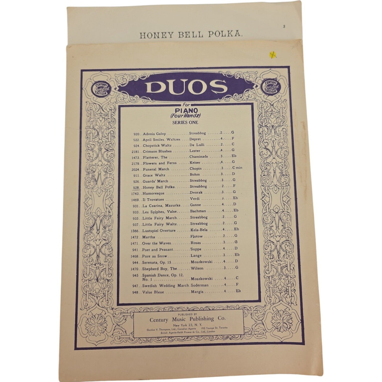 Honey Bell Polka 1902 Vintage Sheet Music Duos for Piano Four Hands