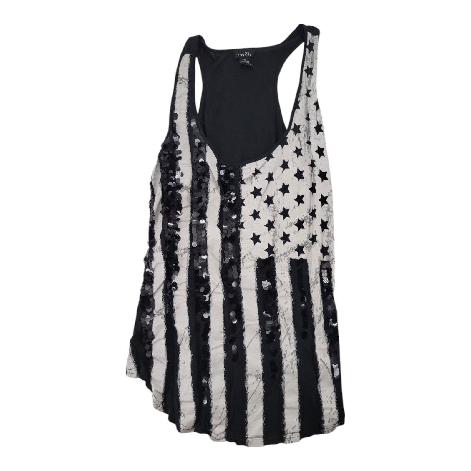 Rue 21 Womens American Flag Sequin Tank Top Racerback Stars Stripes Black XL