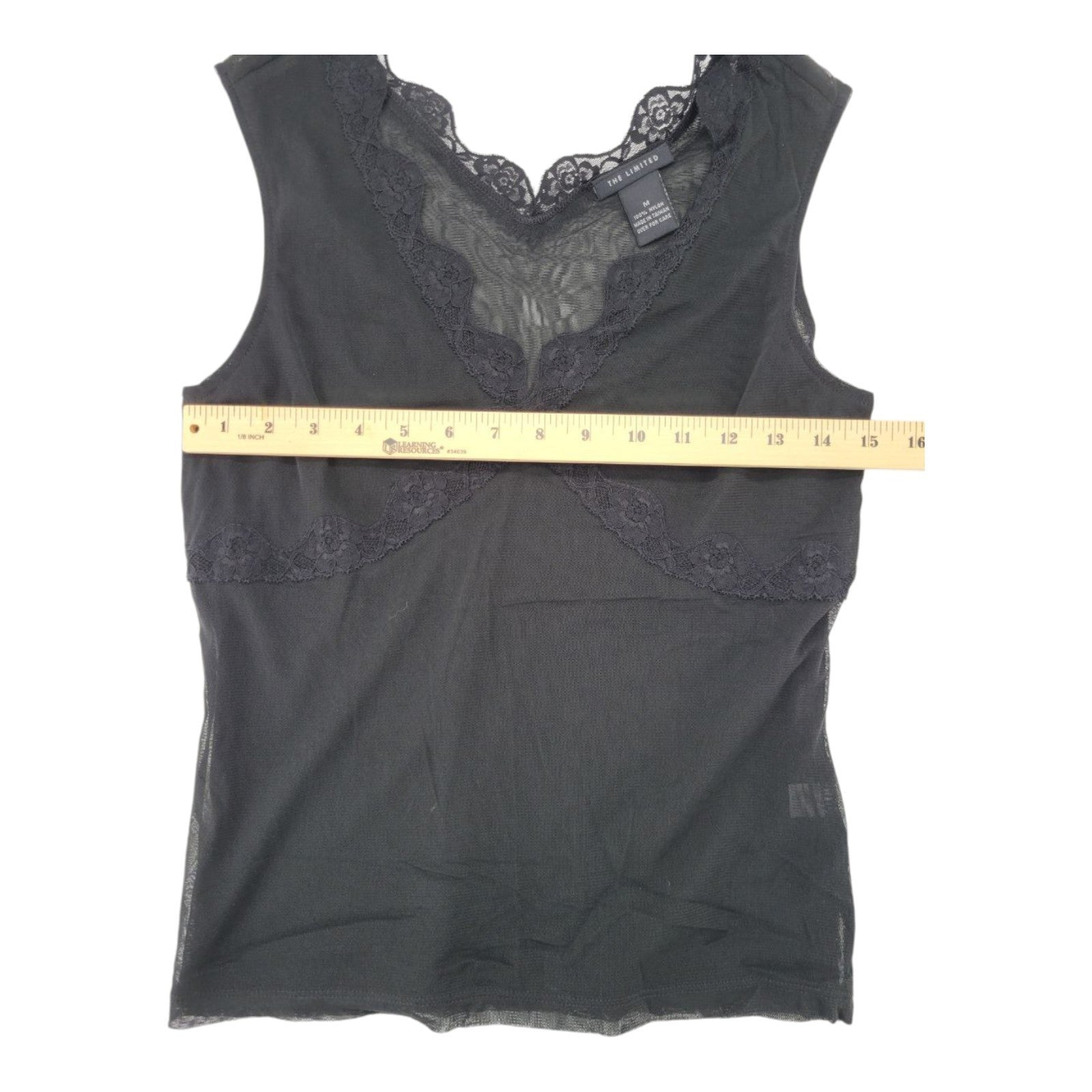 The Limited Women's Black Lace Mesh Sheer V-Neck Sleeveless Top Size M
