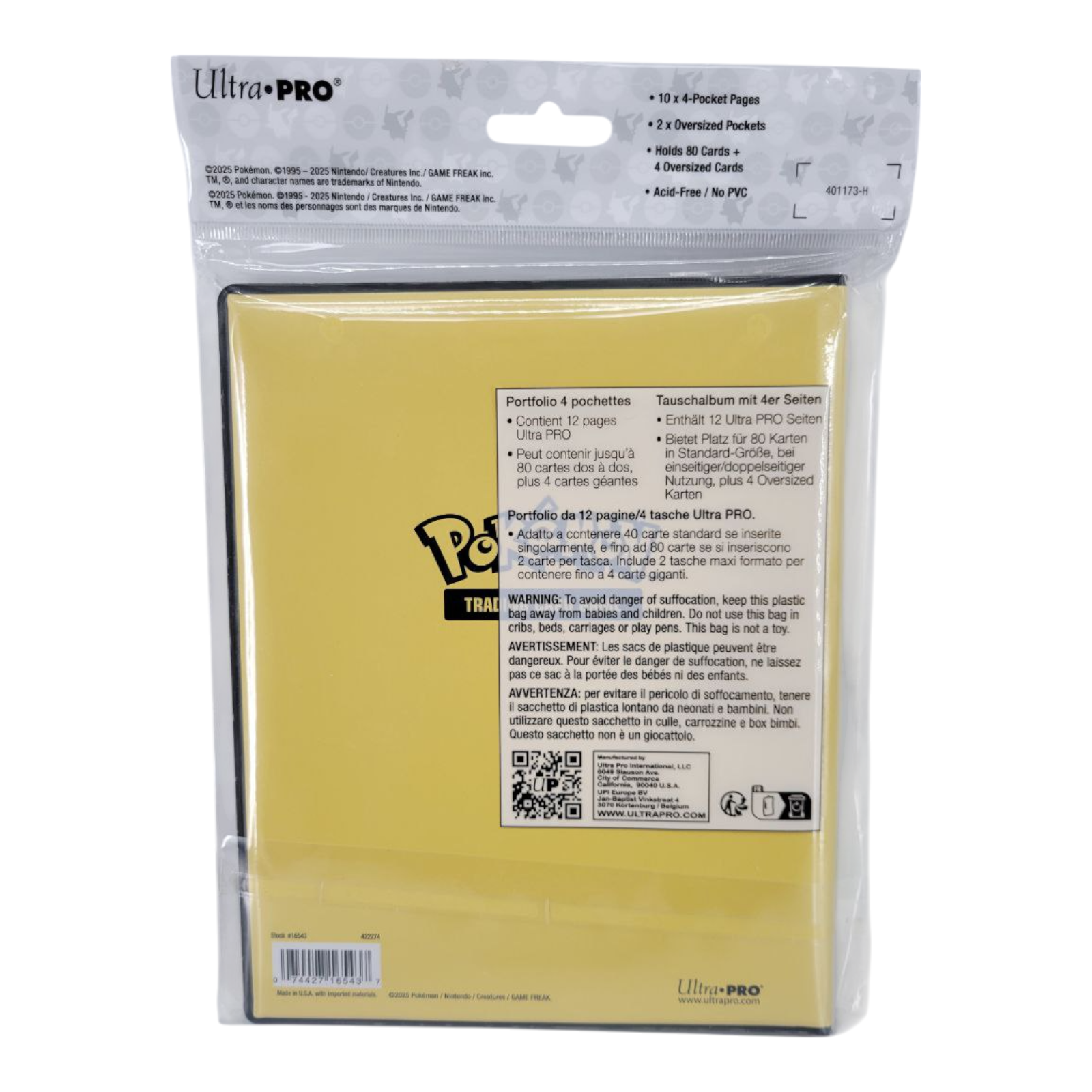 Ultra PRO Pokémon Pikachu 4 Pocket Portfolio Binder Holds up to 80 Cards