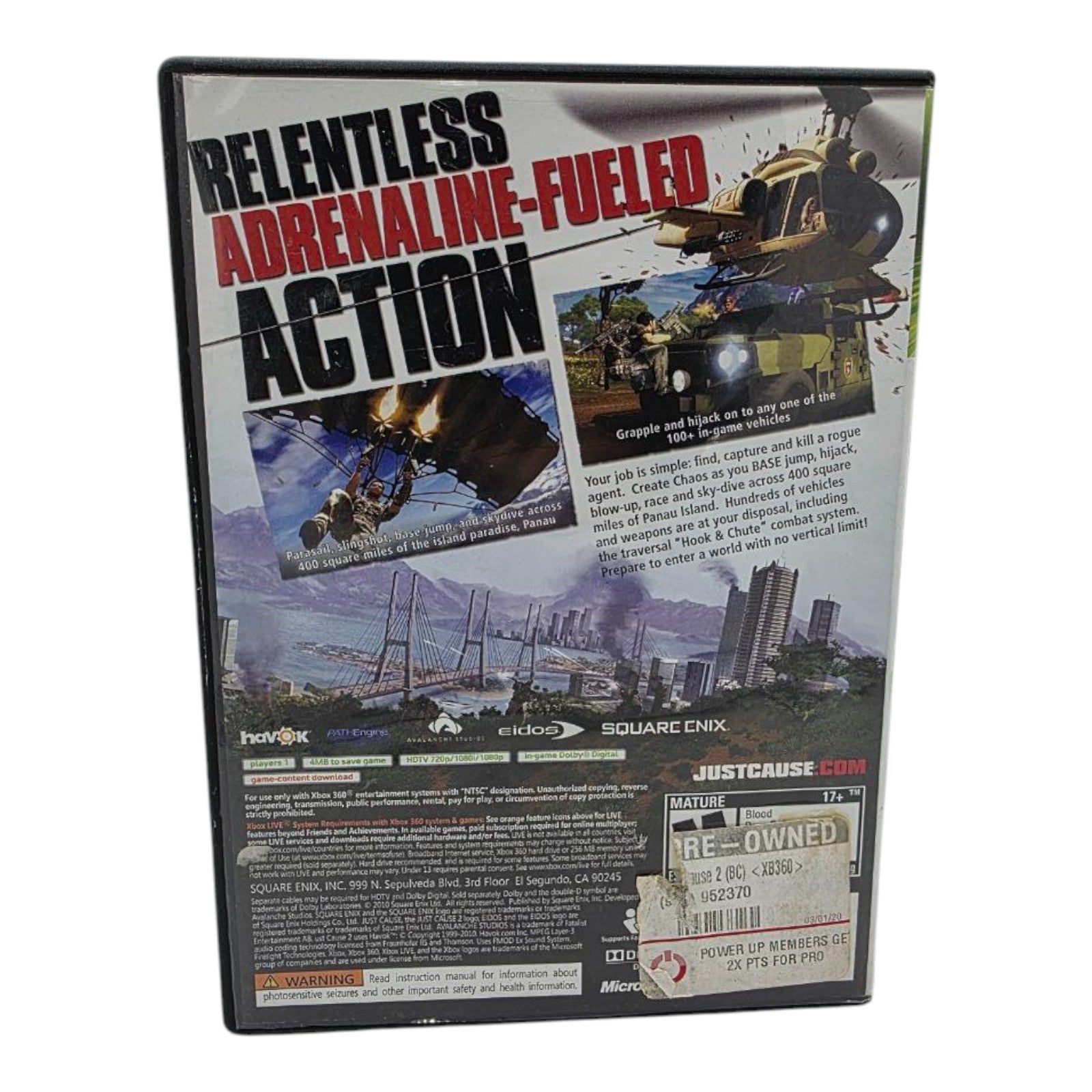 Just Cause 2 Xbox 360 Complete 2010 Square Enix No Manual