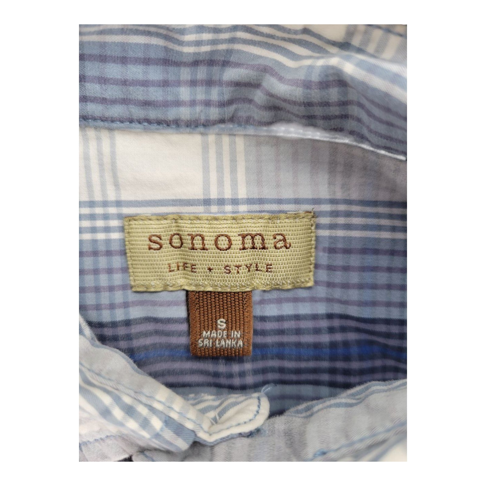 Sonoma Life Style Blue Plaid Button-Up Shirt Long Sleeve Men's Size Small