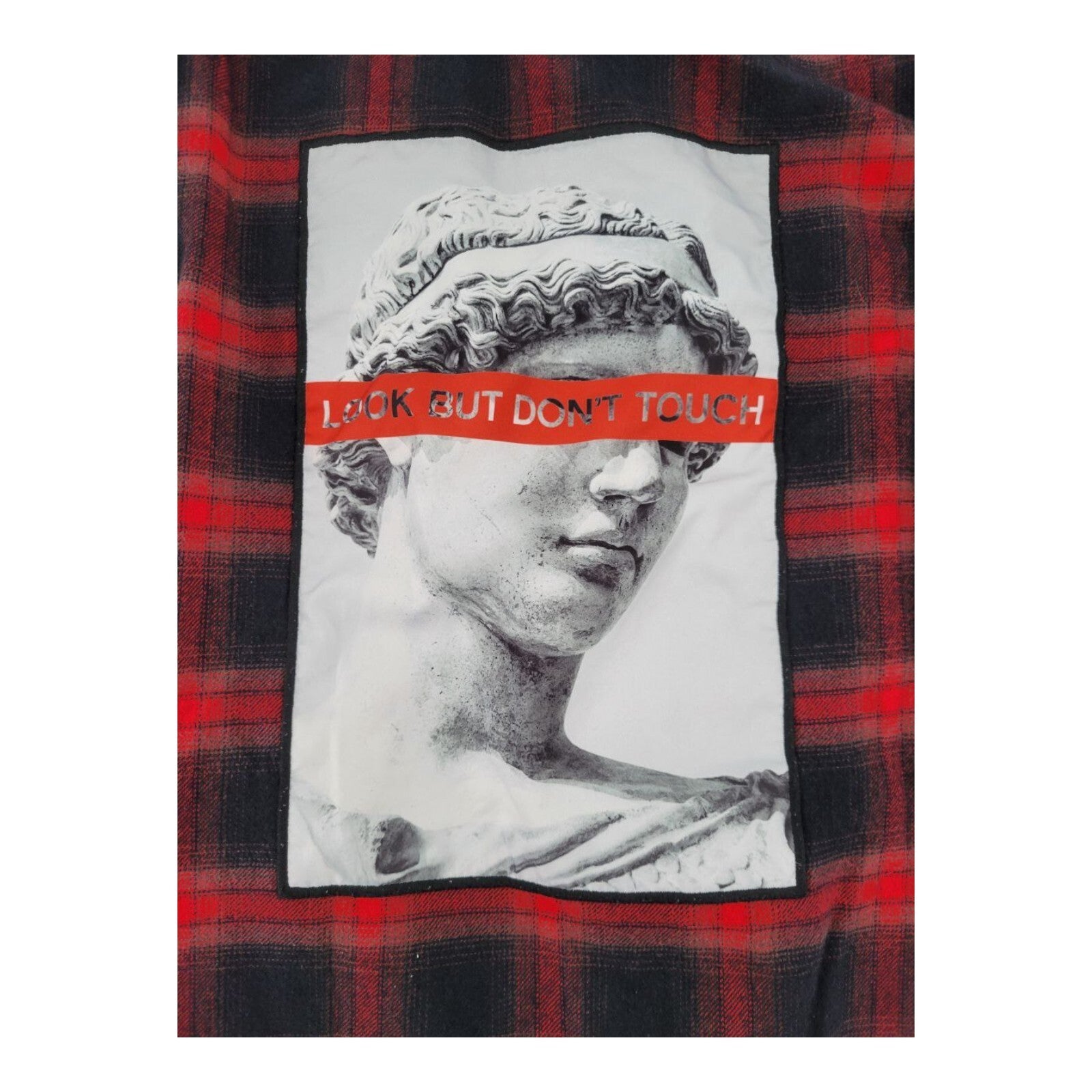 Red Black Plaid Flannel Shirt Look But Don’t Touch Statue Graphic Size M