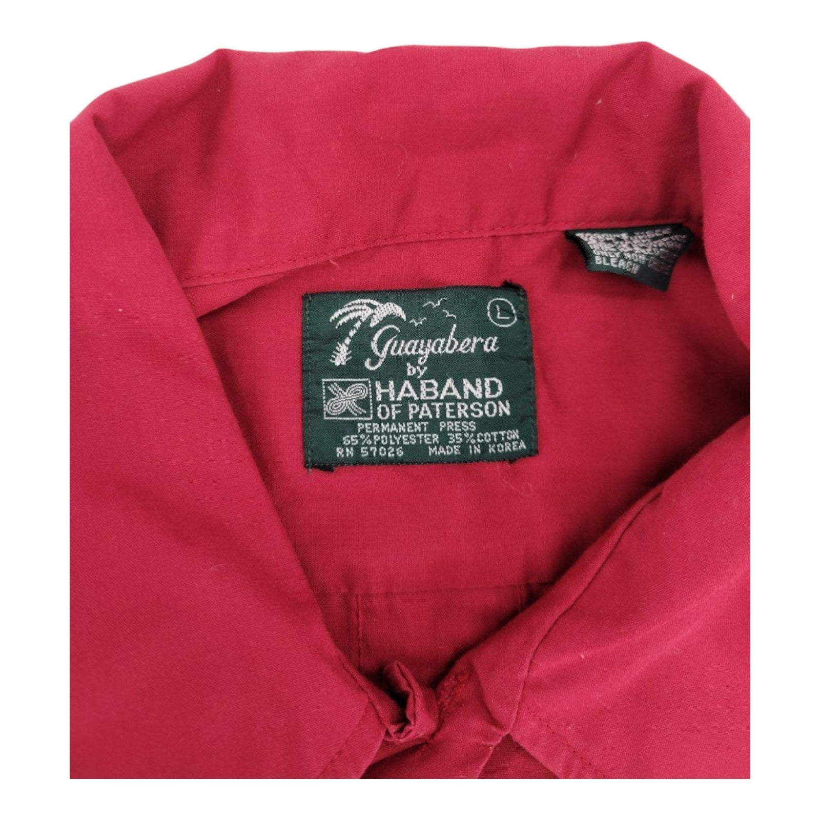 Guayabera by Haband Red Embroidered Short Sleeve Shirt Size L Cuba Style