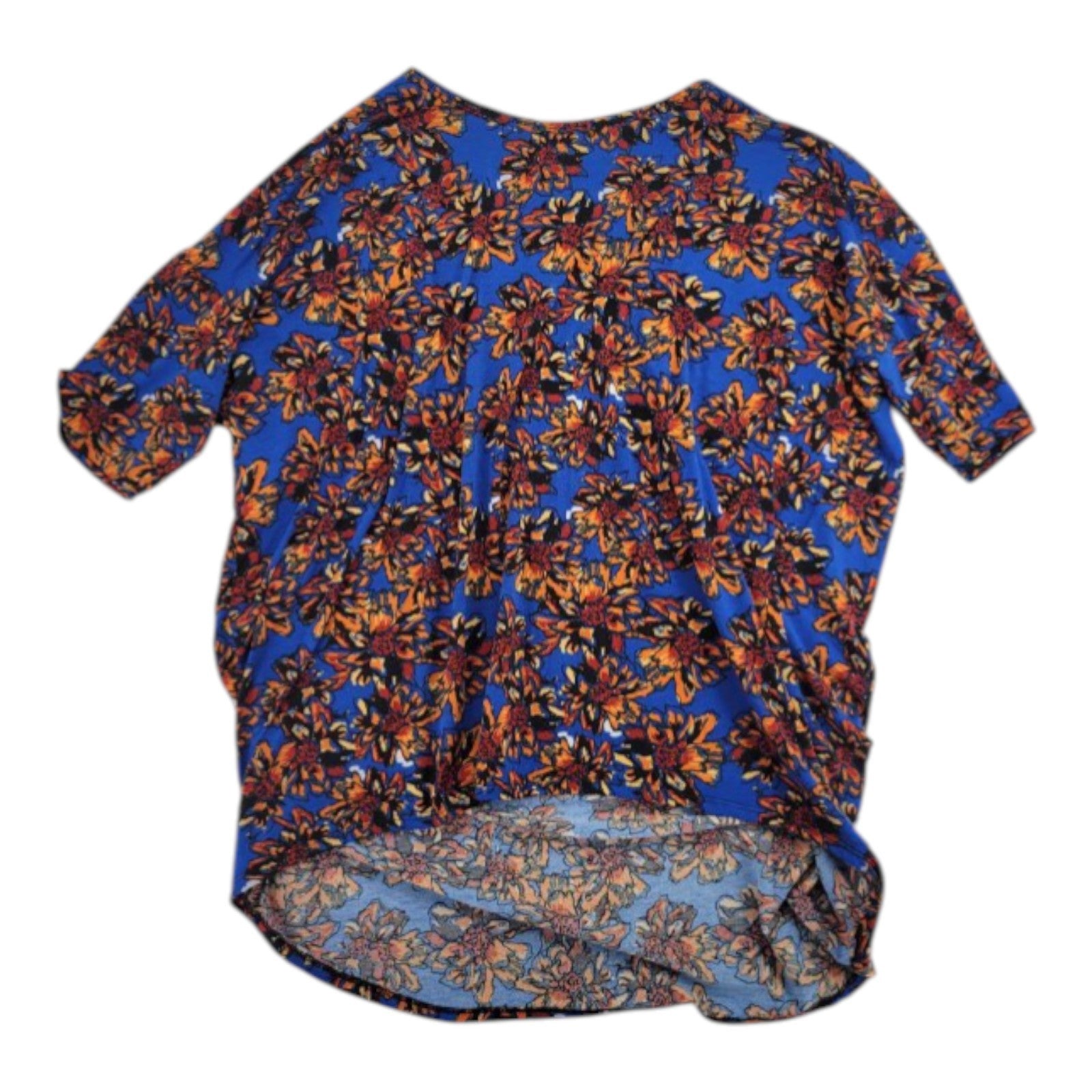 LuLaRoe 2XL Women’s Short Sleeve Scoop Neck High Low Black Orange Blue Floral