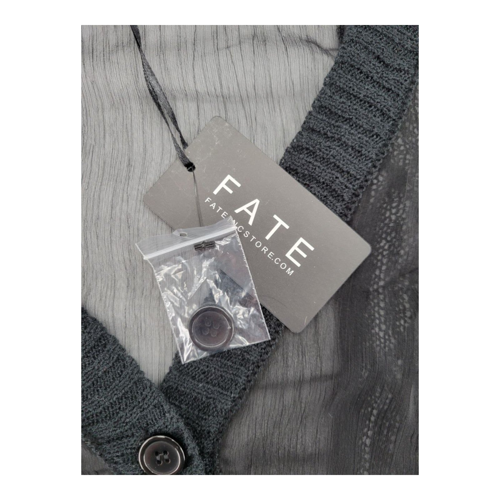 FATE Women's Sheer Black Knit Cardigan Sweater M Button Front Long Sleeve