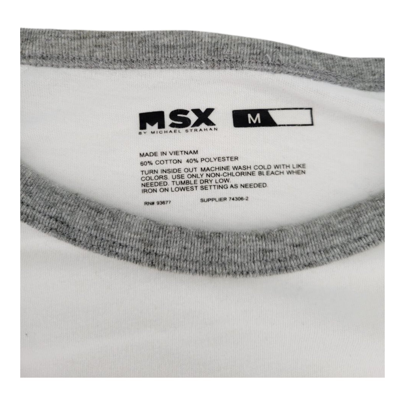 MSX by Michael Strahan Raglan Shirt Mens White Gray Long Sleeve Size Medium