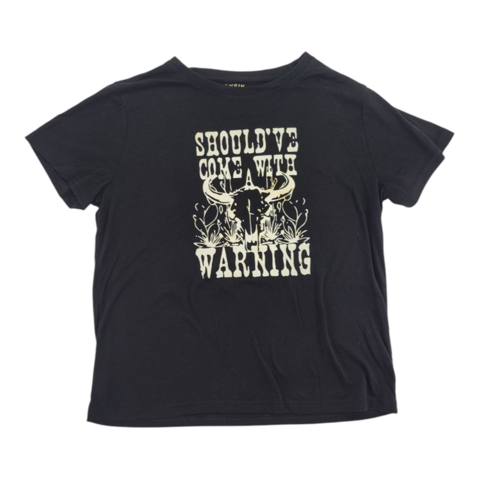 SHEIN Women's Black Graphic Tee Should've Come With Warning Shirt Size M