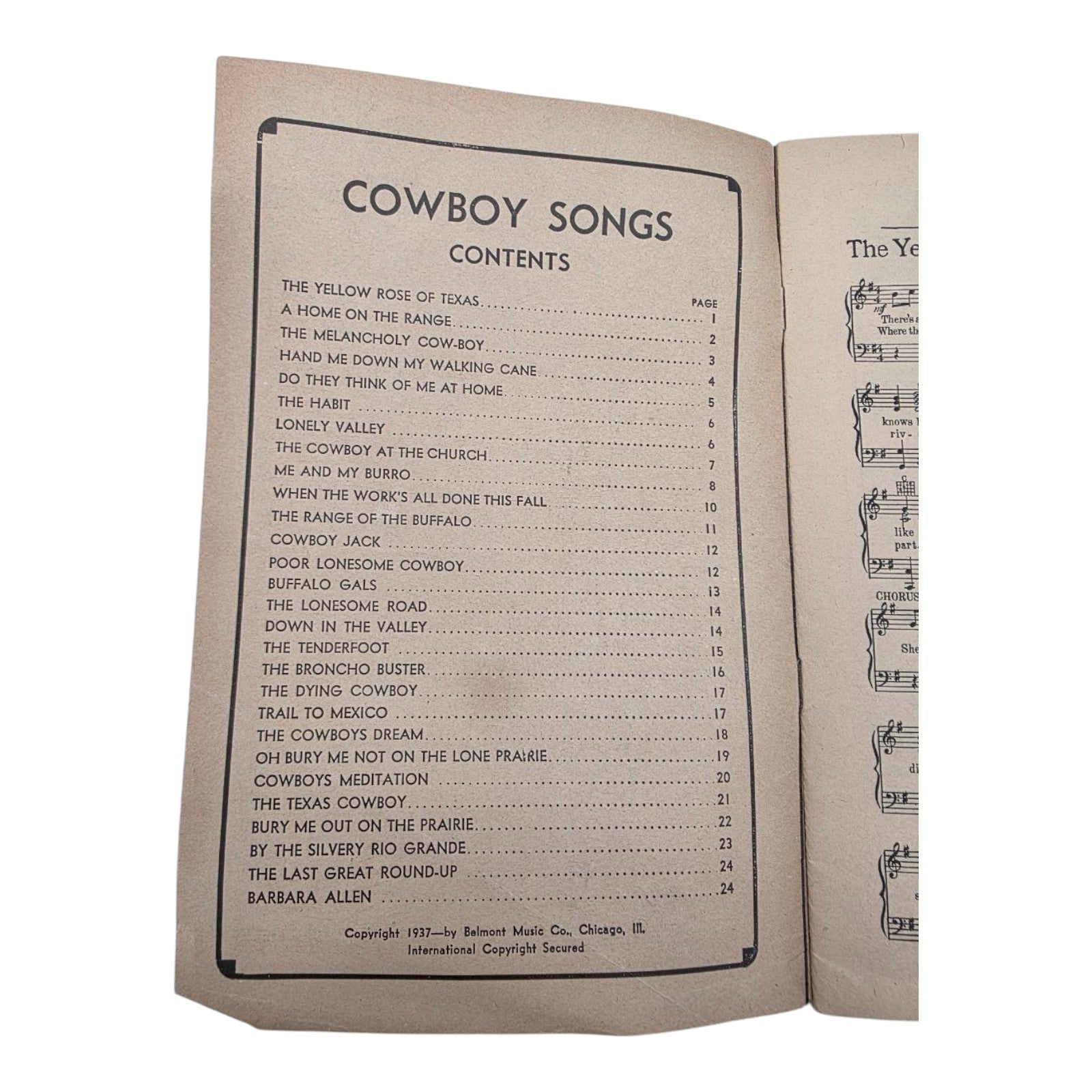 Cowboy Songs Belmont Music Company Vintage Western Songbook 1937