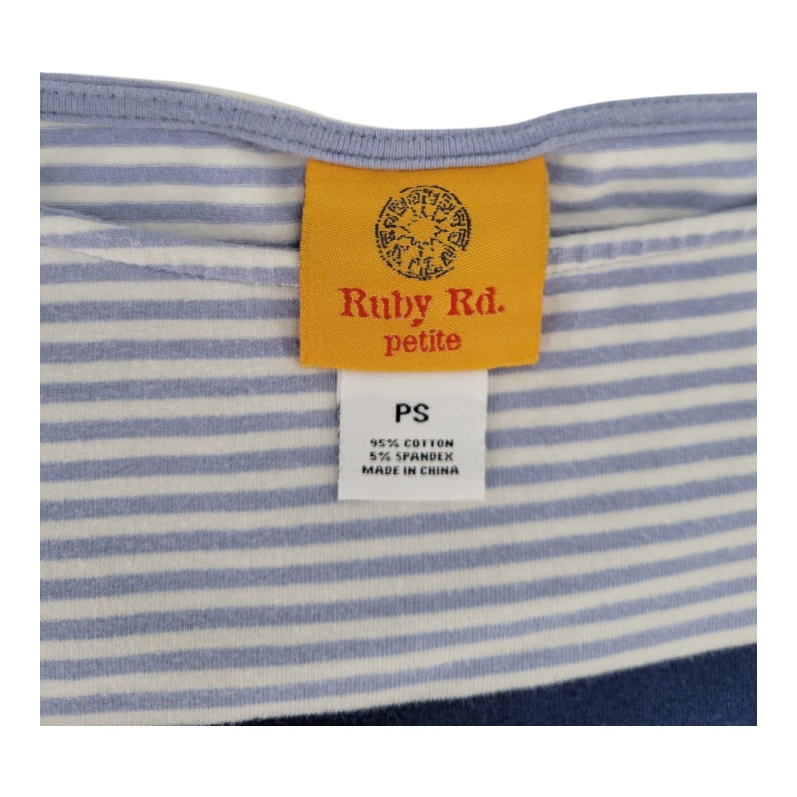 Ruby Rd Petite Blue White Striped Boat Neck 3/4 Sleeve Shirt Stretch Size PS