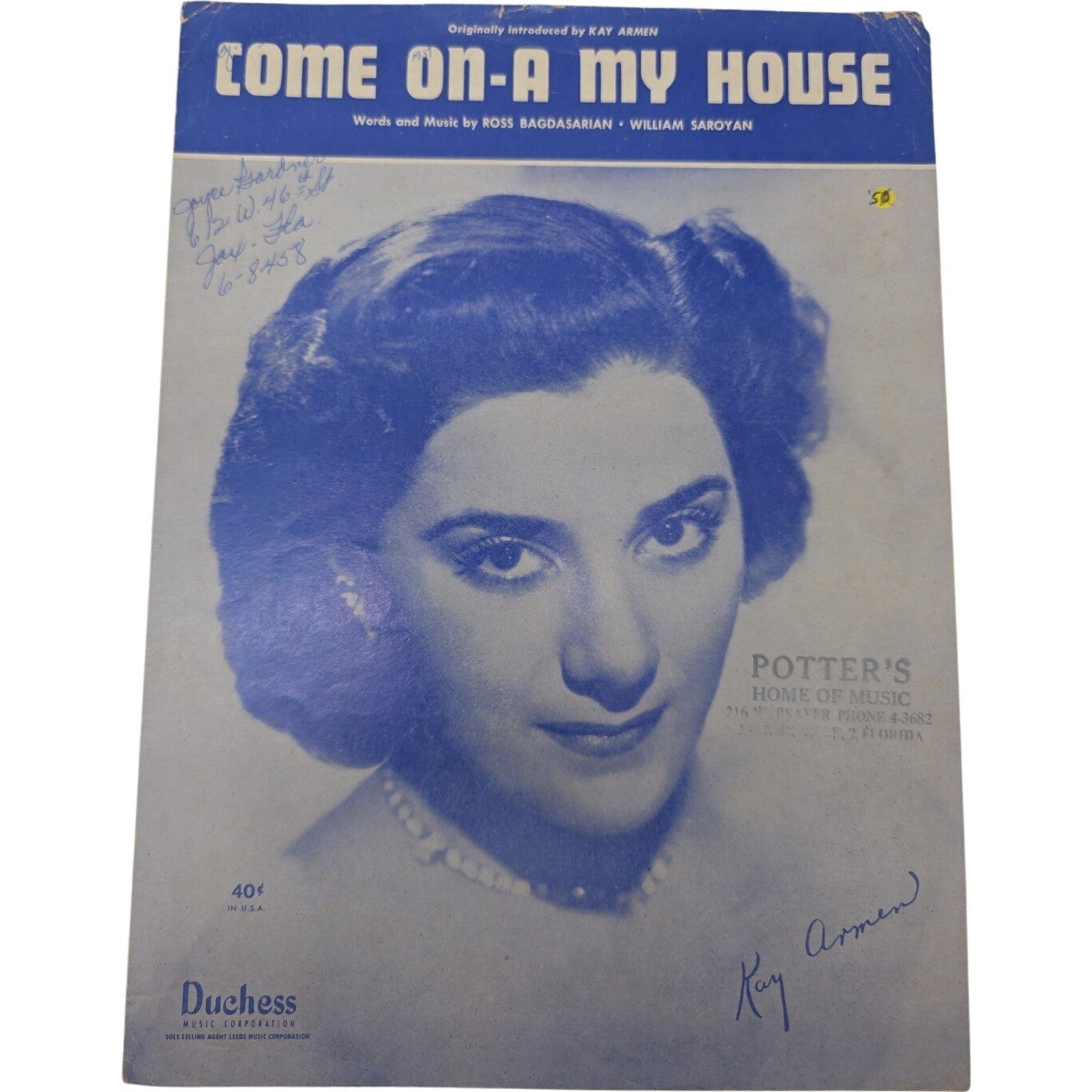 Come On-A My House Ross Bagdasarian & William Saroyan Sheet Music 1951