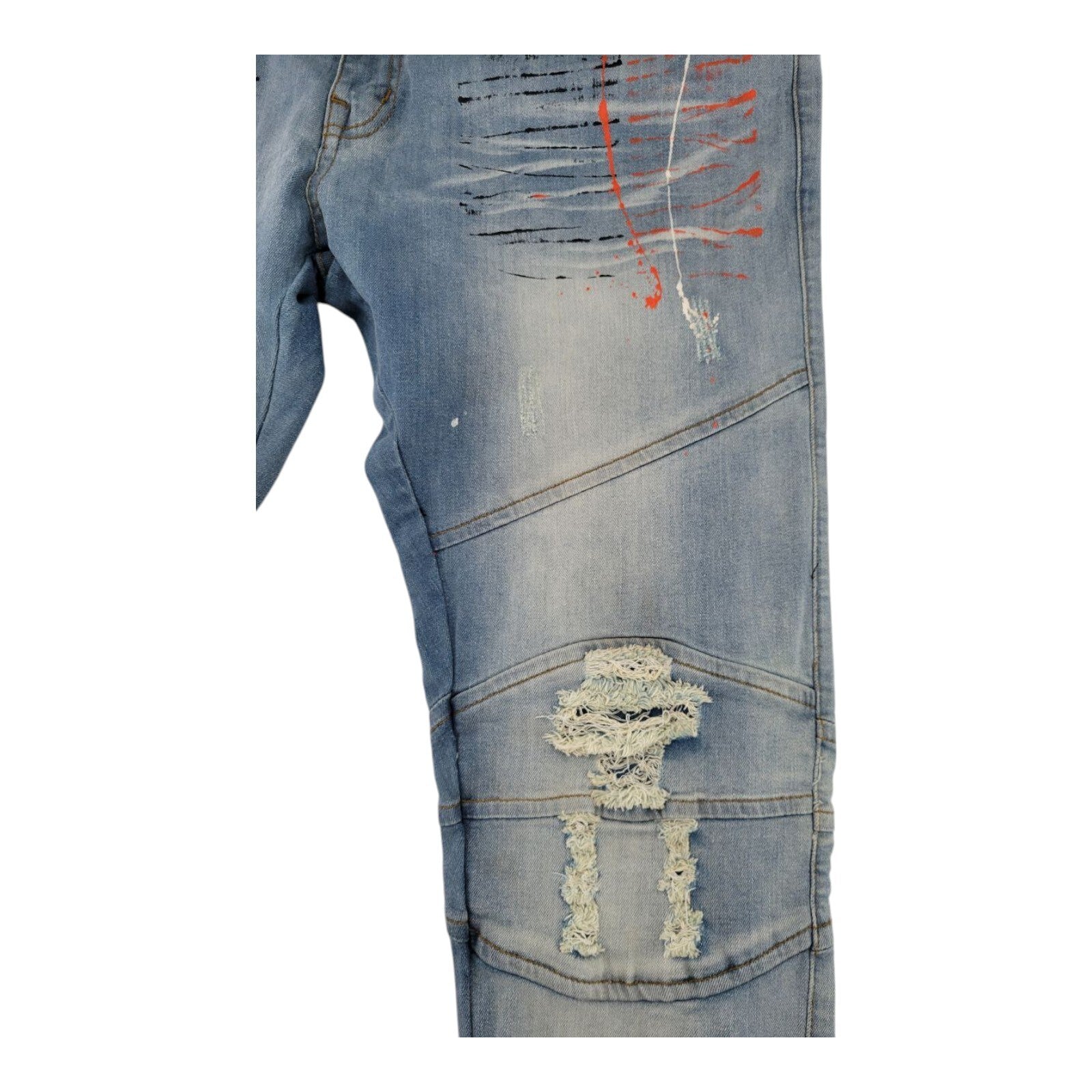 Focus Jeans Mens Paint Splatter Moto Biker Denim Pants Distressed Style 32L