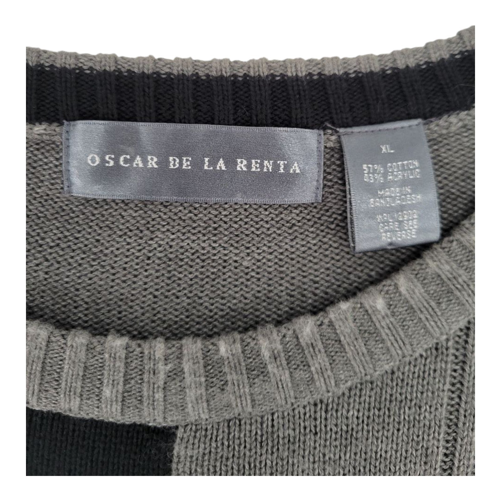 Oscar de la Renta Color Block Knit Sweater Gray Black Crewneck Pullover XL