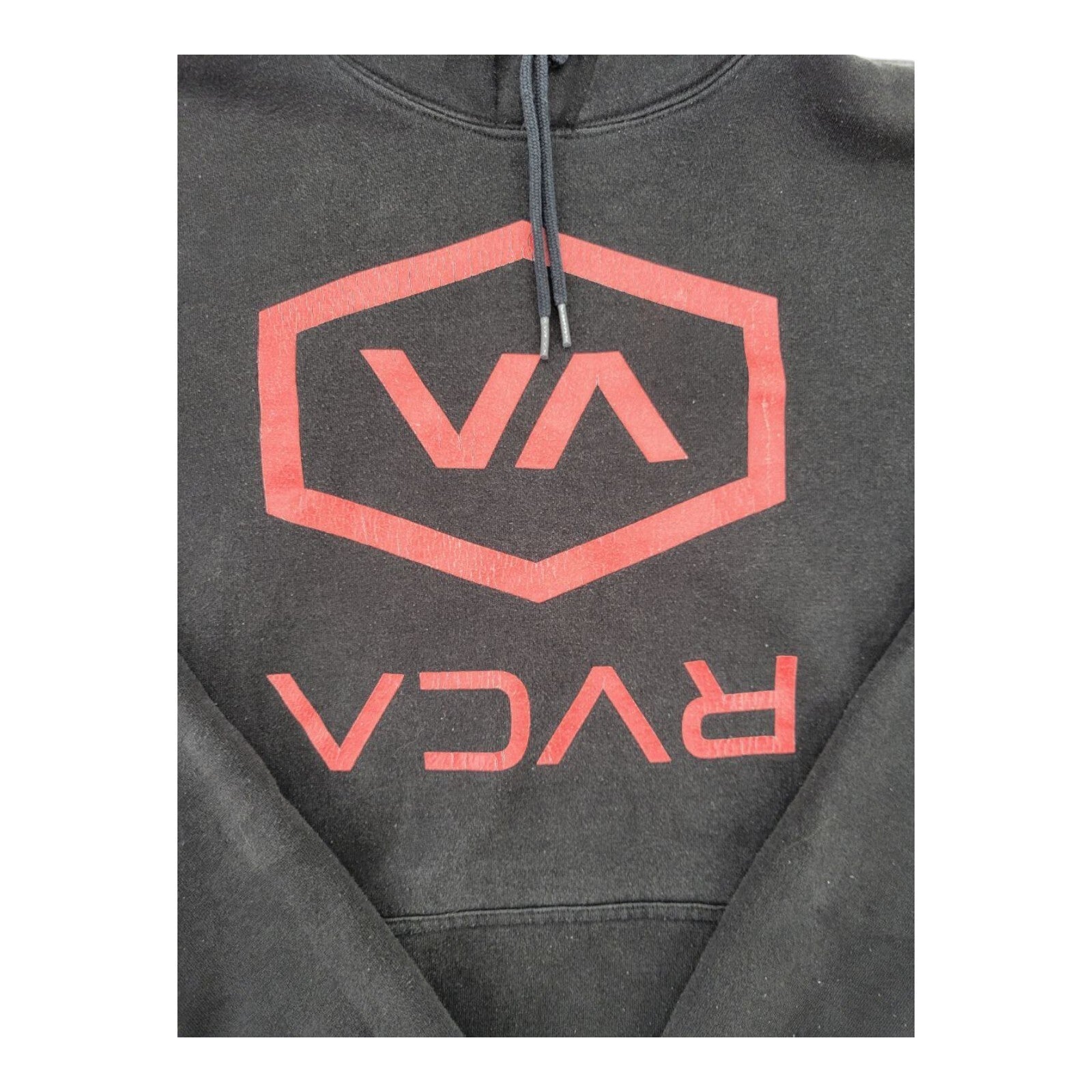RVCA VA Hex Logo Hoodie Black Pullover Sweatshirt Size 46x26