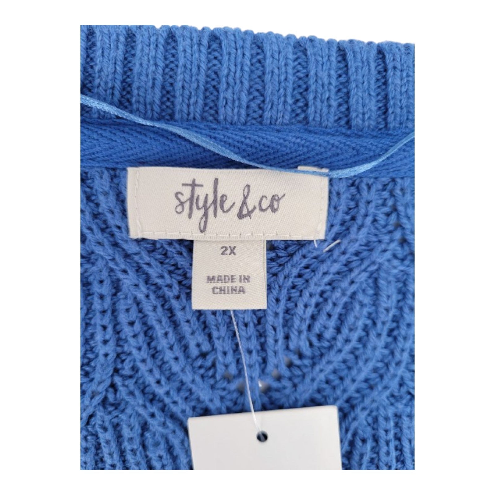 Style & Co Plus Sweater 2X Ocean Tide Blue Pullover Textured Knit Women's