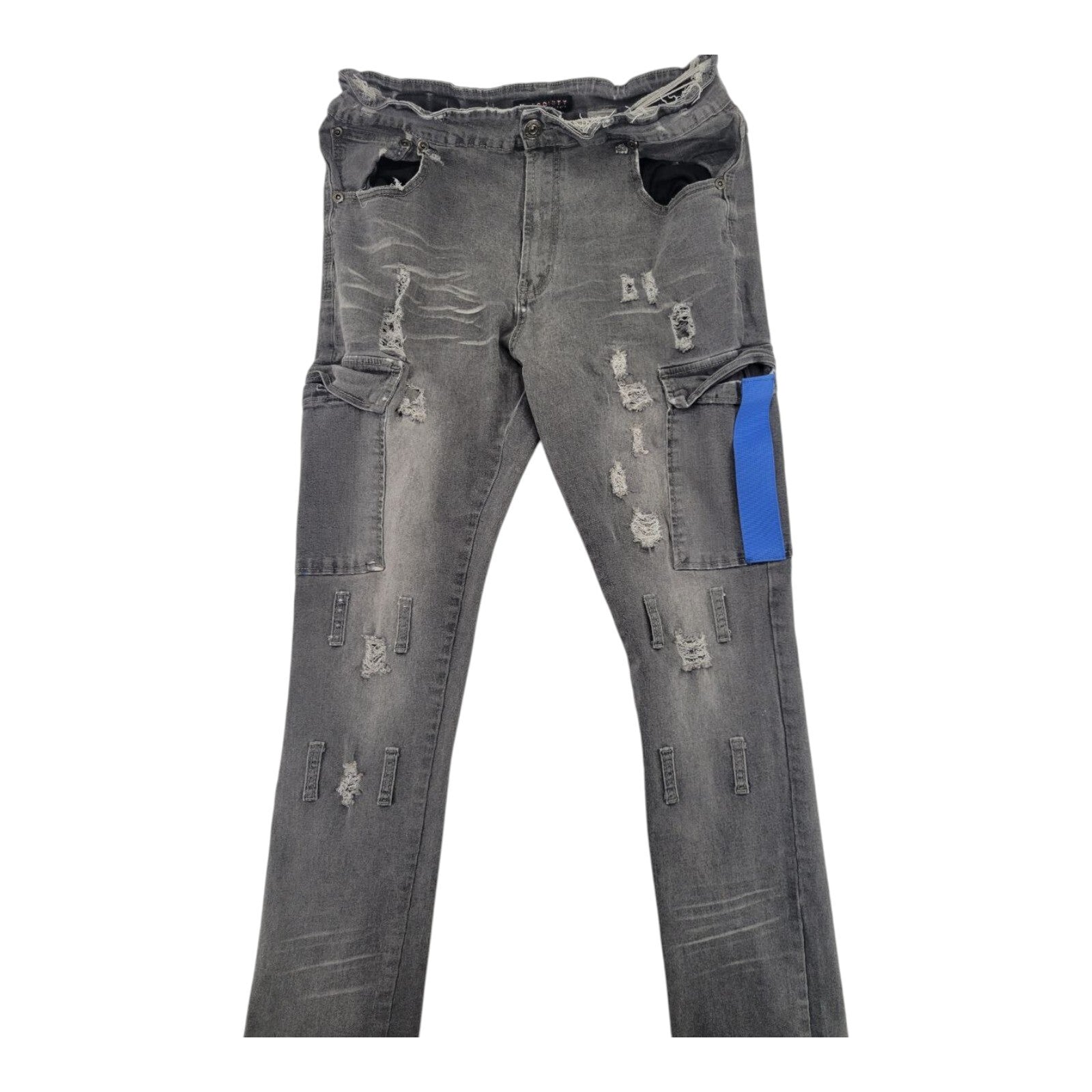 M Society Politically Incorrect Mens Gray Distressed Skinny Jeans 40x32