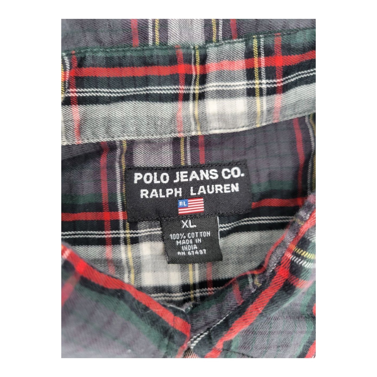 Polo Jeans Co Ralph Lauren Gray Red Plaid Button Down Long Sleeve Shirt Men XL