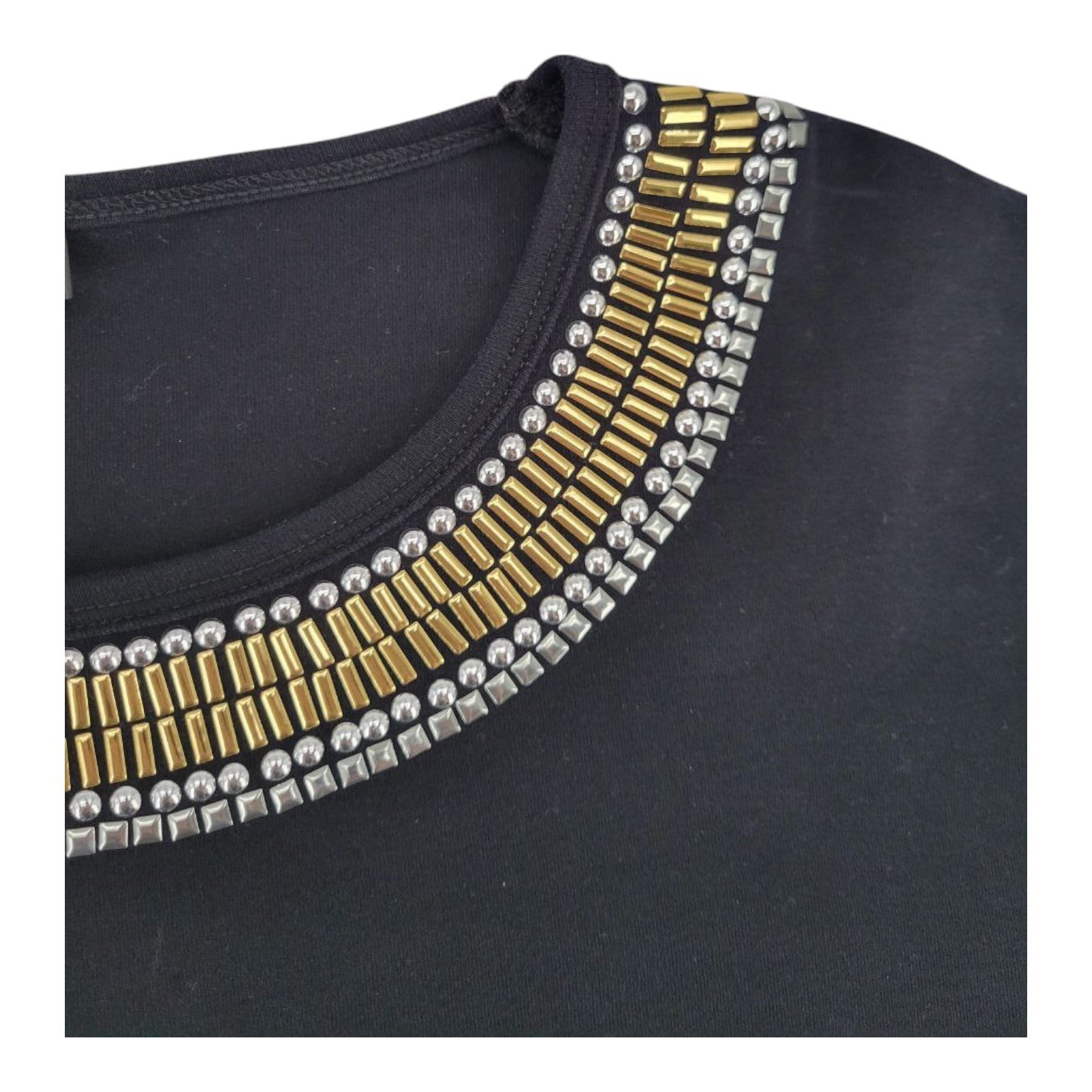 Get Lucky USA Black 3/4 Sleeve Beaded Scoop Neck Top Womens Size XL