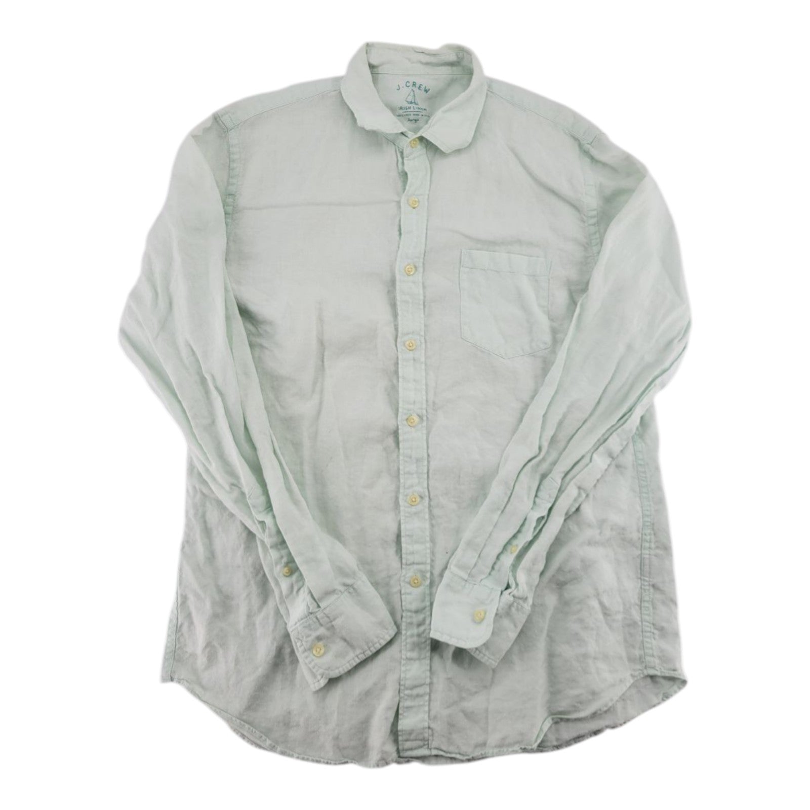 J Crew Irish Linen Mens Button Down Shirt Mint Green Long Sleeve Size L