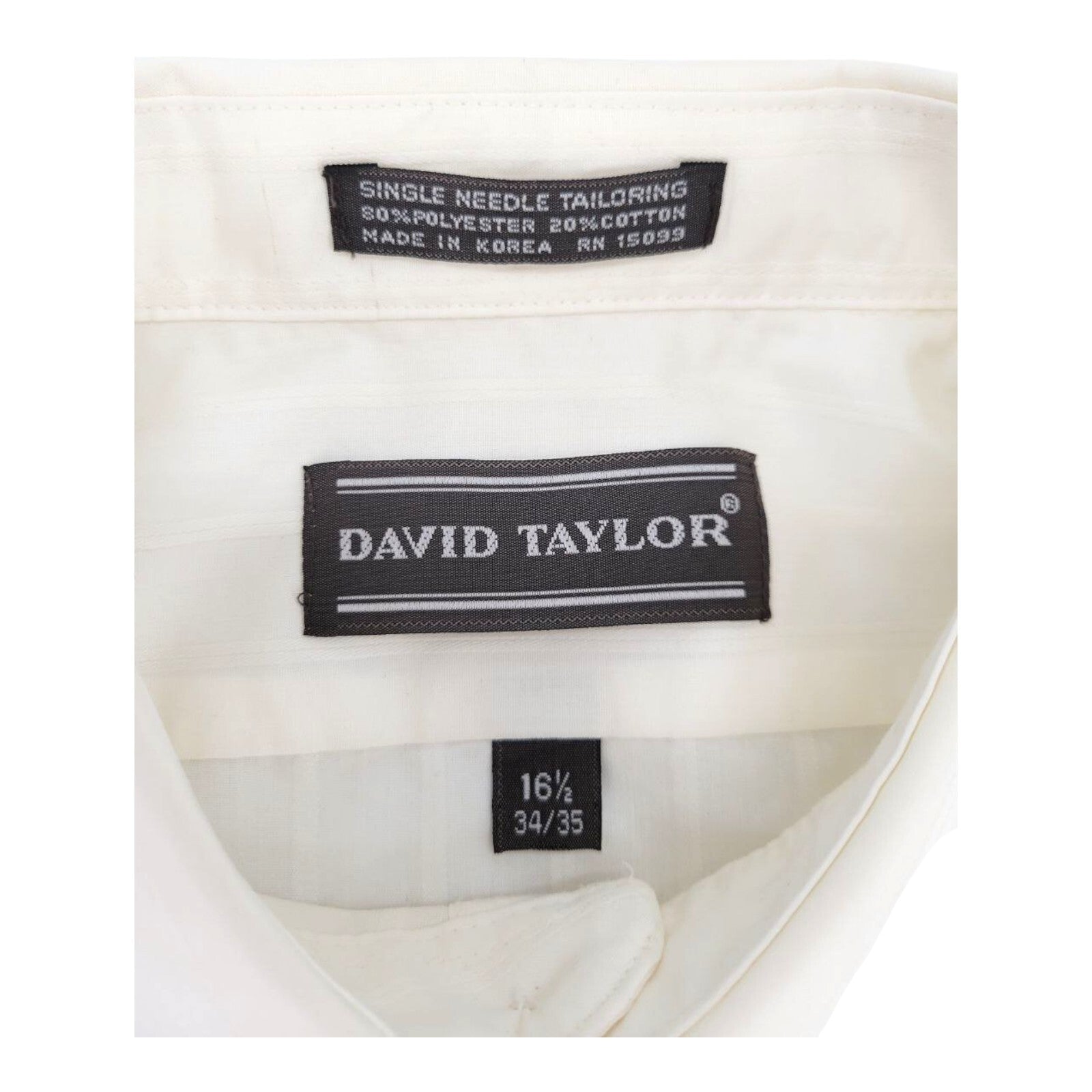 David Taylor White Striped Dress Shirt Mens Long Sleeve Size 16.5 34/35