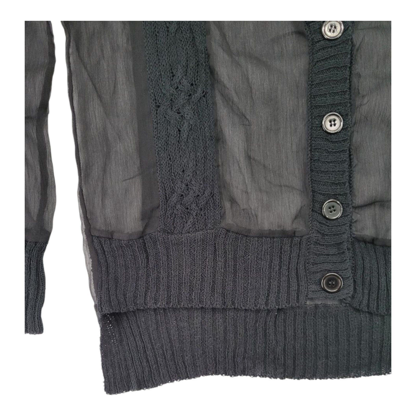 Fate Womens Black Sheer Knit Cardigan Sweater Button Front Long Sleeve M